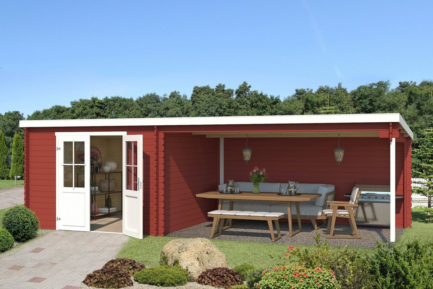 Thumbnail - LASITA MAJA Gartenhaus St. Louis, Schwedenrot, BxT: 701x319 cm, (Set), mit Anbau