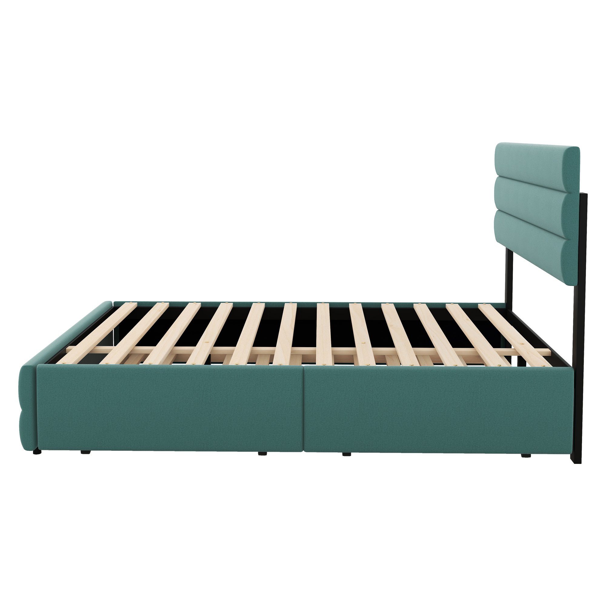 Polsterbett Doppelbett mit Schubladen, 90x190cm, Liegefläche mit Grün Merax Lattenrost, ausziehbarer 140x200cm