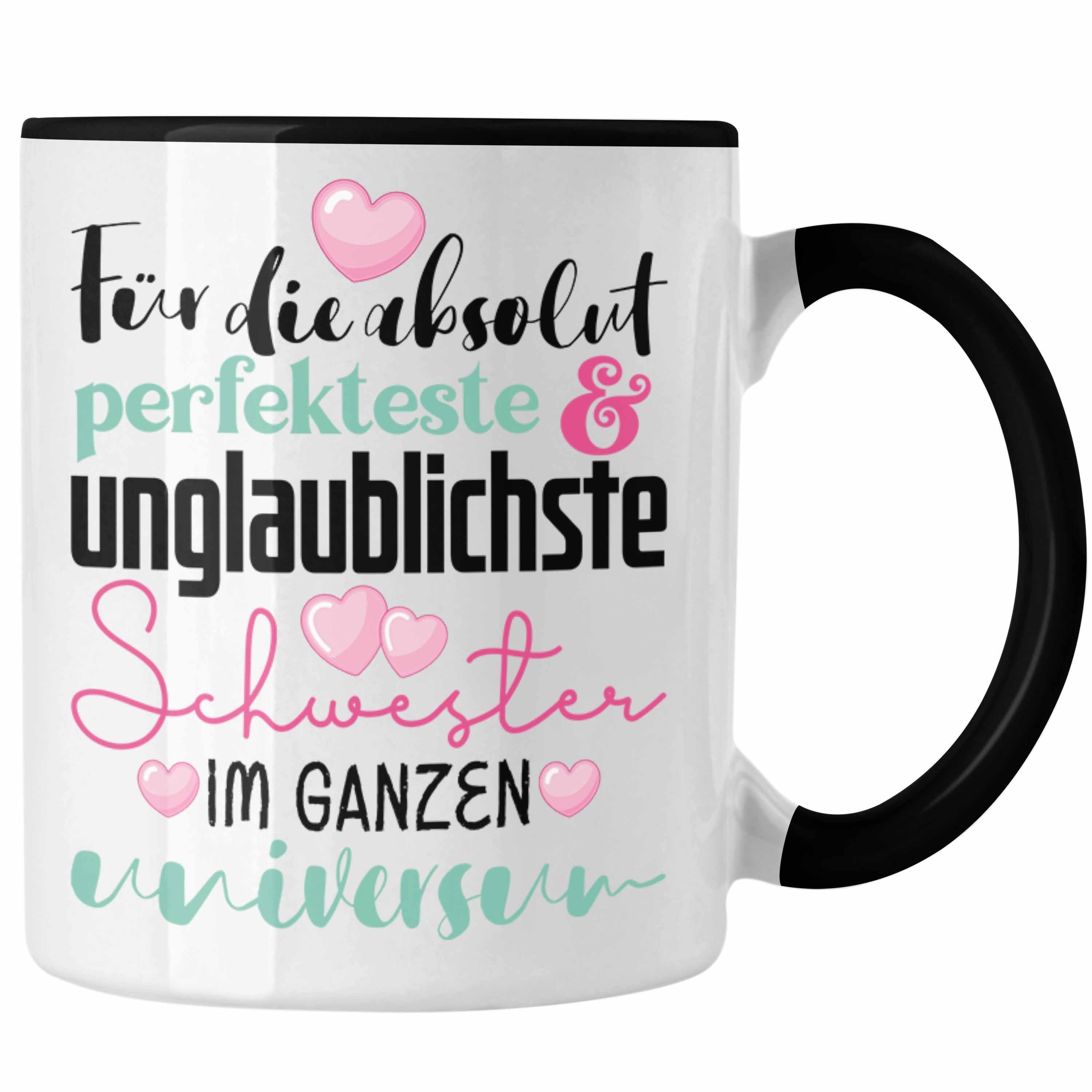 Trendation Tasse Trendation - Beste Schwester Geschenk Tasse Spruch zum Geburtstag Weihnachten Geschenkidee von Bruder für Schwester Schwarz