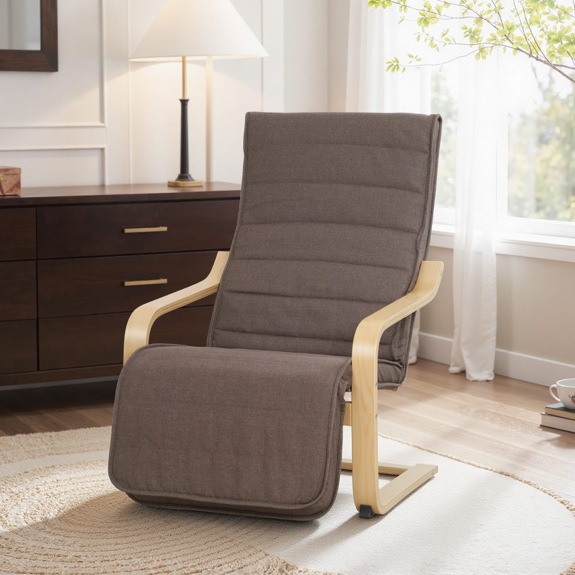HOMCOM Relaxsessel Polstersessel mit Leinenoptik Sessel (Set, 1-St., Lesesessel), 5-fach verstellbare Fußstütze, abnehmbare Bezüge