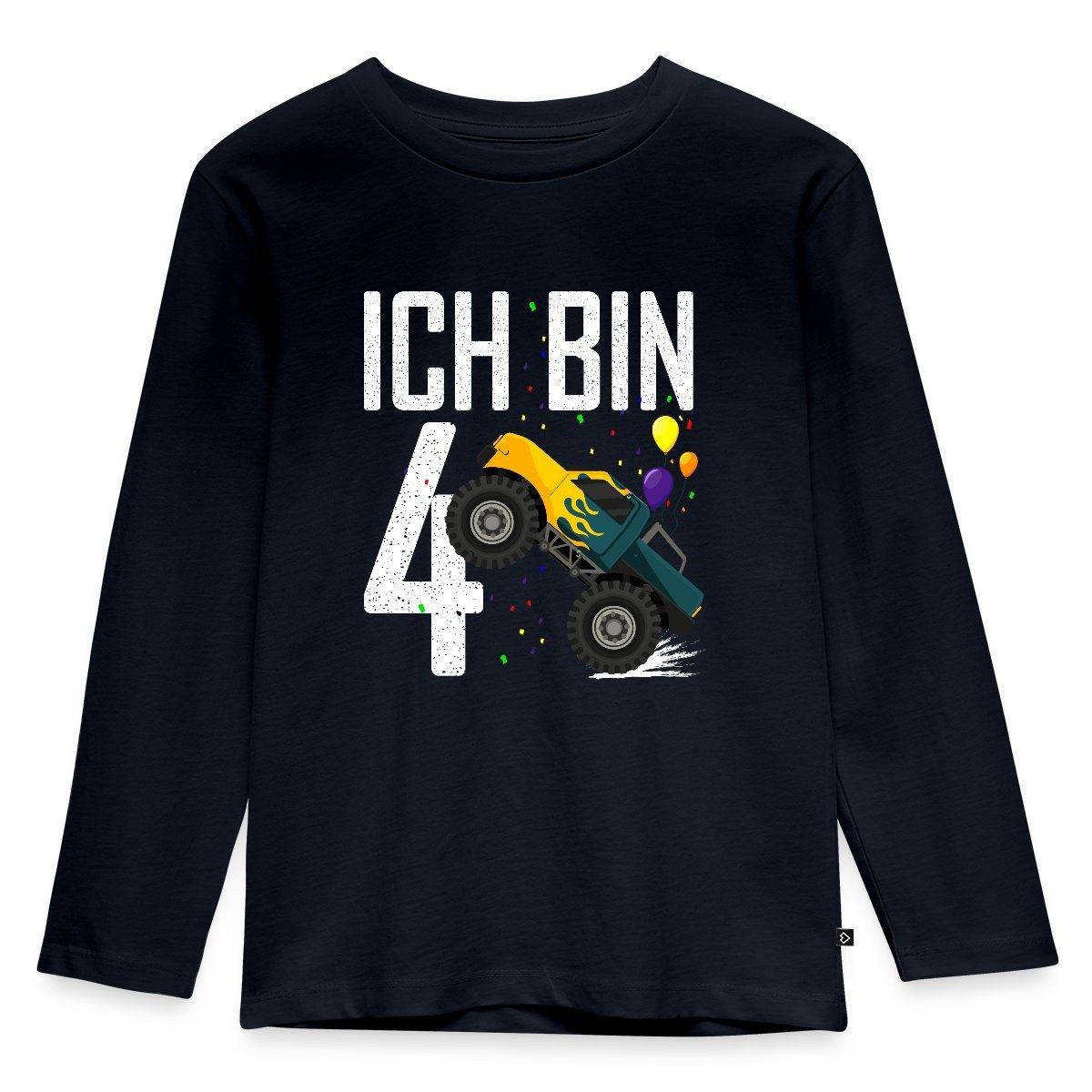 T-Shirt 4. Geburtstag Ich Bin Vier Monster Truck Spruch Auto Kinder Premium La