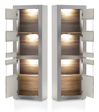 Furn.Design Wohnwand Tamaris, (Set 4-teilig, matt grau und Eiche), großes TV Lowboard 217 cm, Türen und Auszüge mit Soft-Close