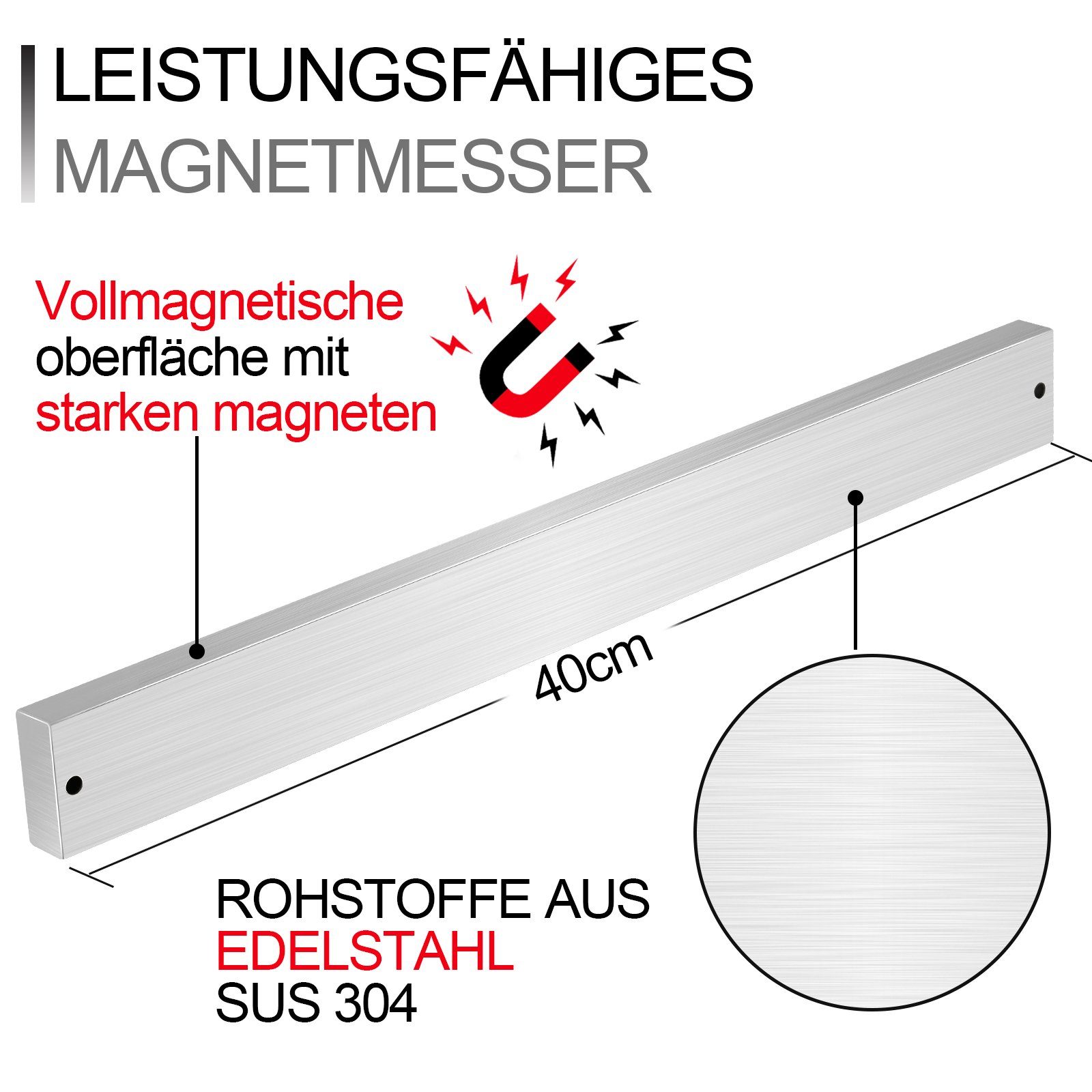 Gimisgu VHB Edelstahl Klebeband 40CM Messerhalter Magnetleiste Messer-Leiste mit Messer (1tlg) 3M Wand-Magnet