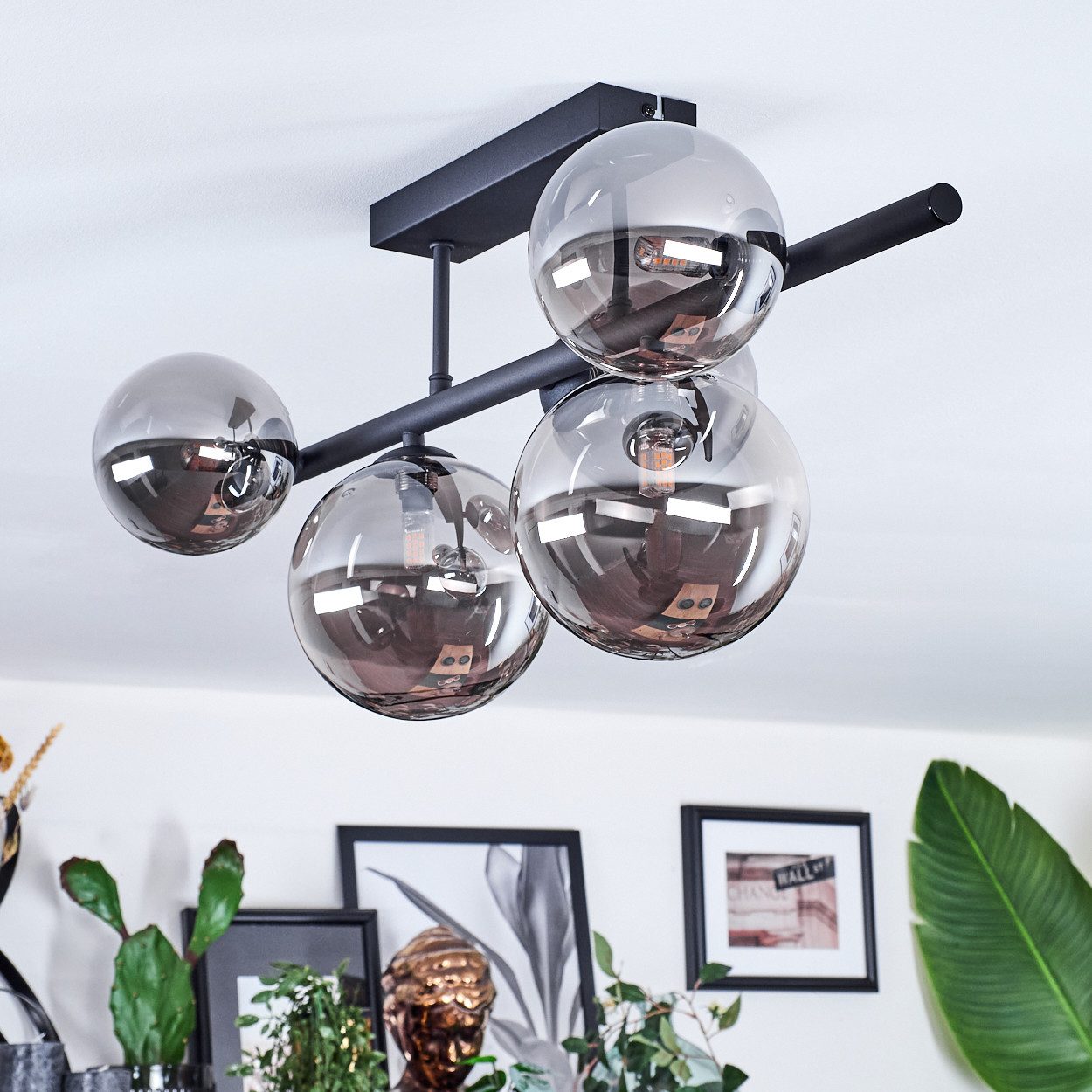 hofstein Deckenleuchte Deckenlampe aus Metall/Glas in Schwarz/Rauchfarben, günstig online kaufen