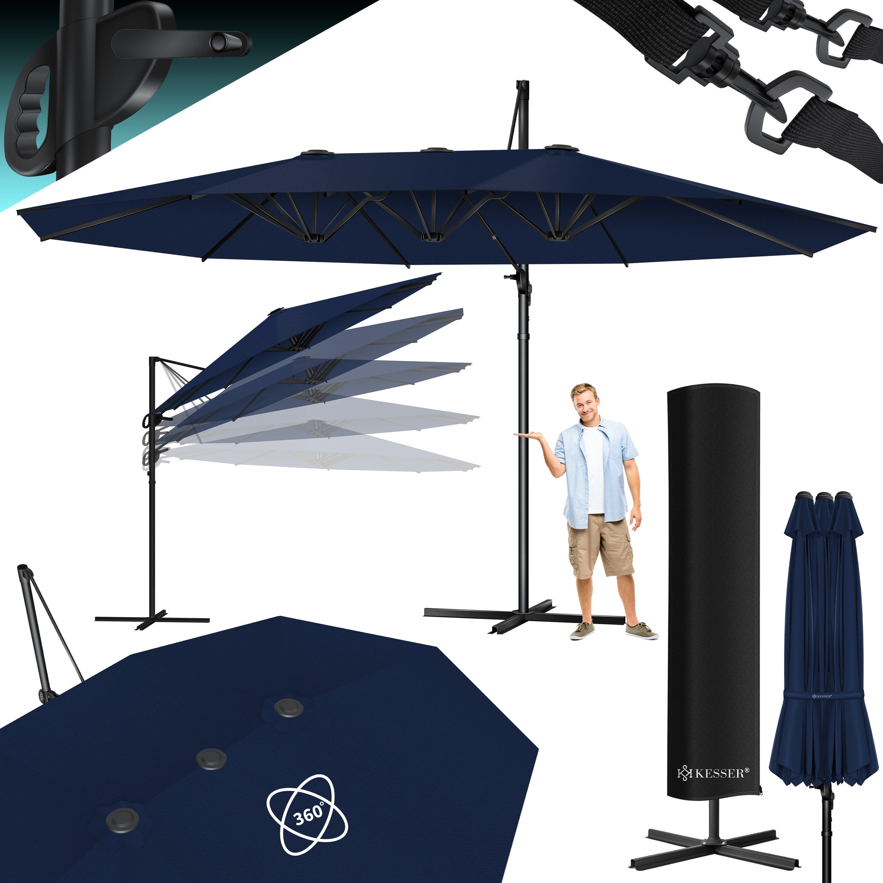 KESSER Sonnenschirm, Sonnenschirm Doppelsonnenschirm 4,6m x 2,7m Ampelschirm