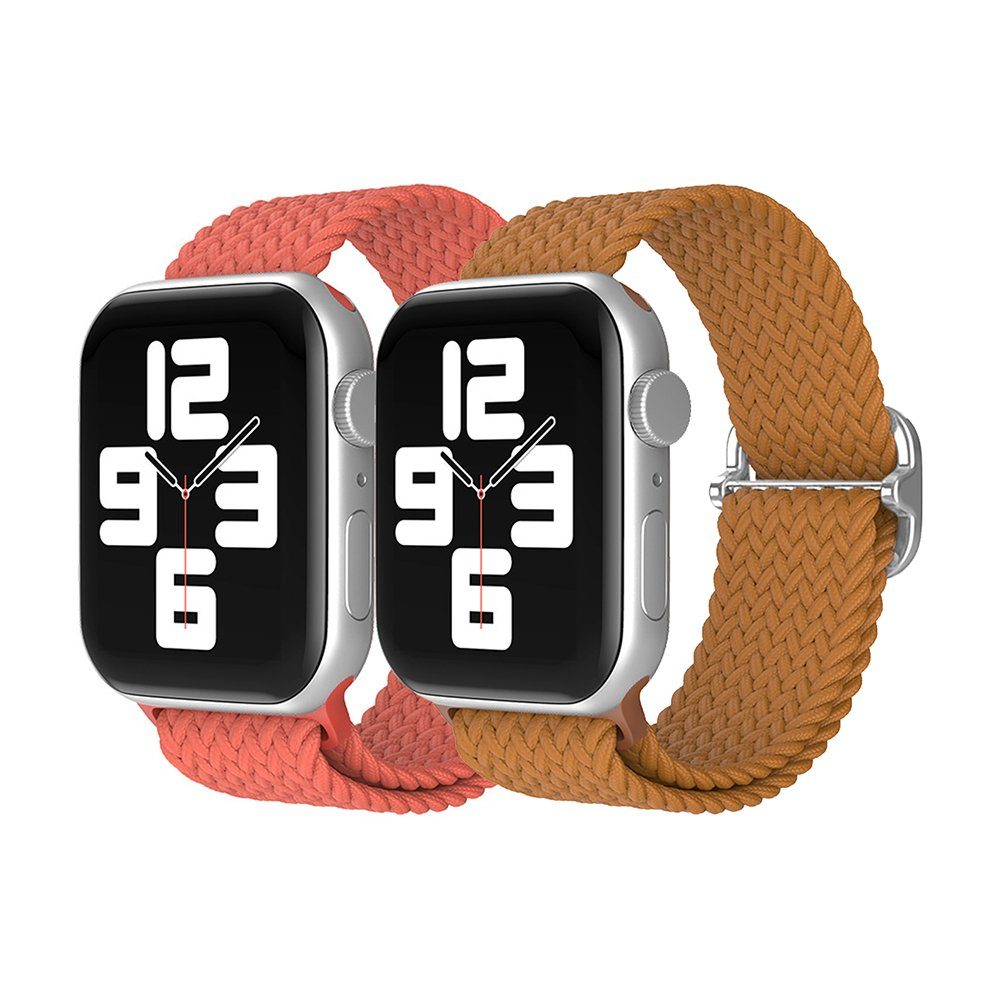 GelldG Uhrenarmband Geflochtenes Armband Kompatibel mit Apple Watch, Nylon Armband koralle