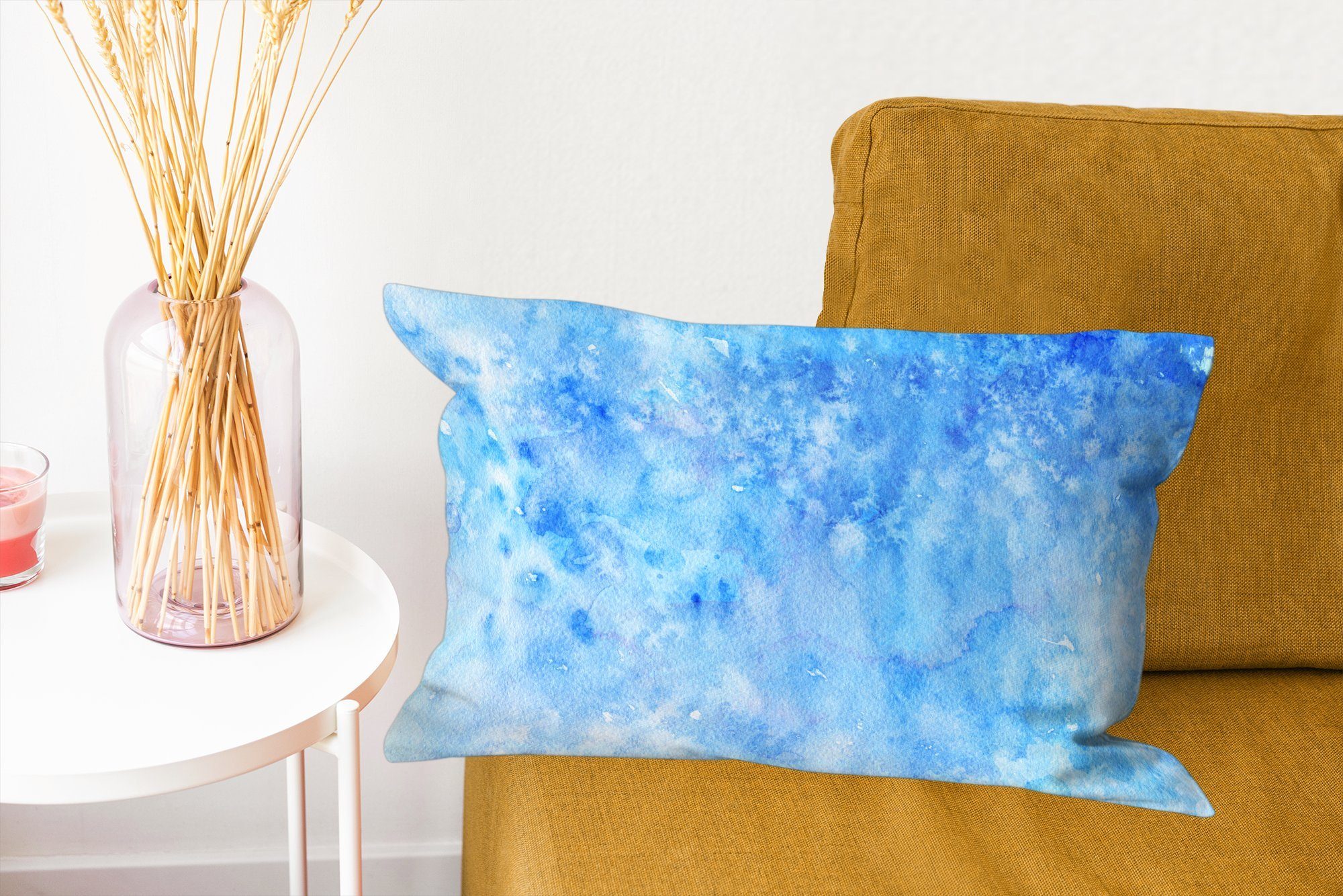 - Zierkissen, mit - MuchoWow Aquarell Farbton, Weiß Wohzimmer Füllung, Blau Dekoration, Dekokissen Dekokissen - Schlafzimmer