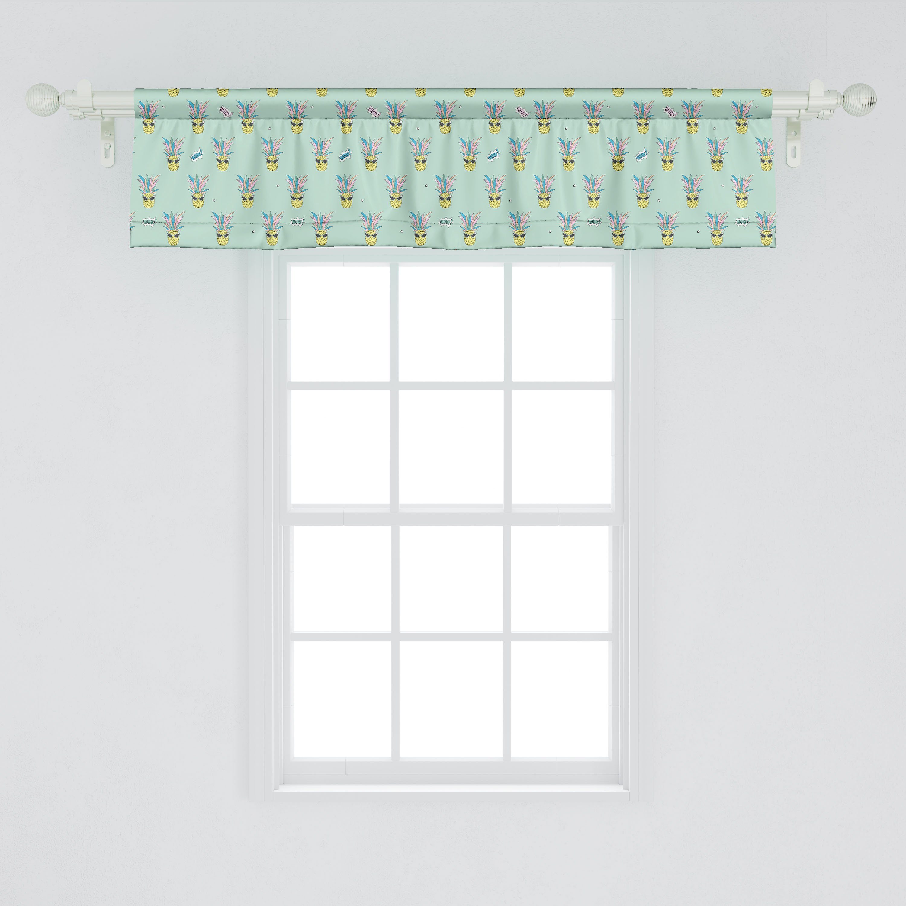 Microfaser, Abakuhaus, mit für Küche Sonnenbrille Vorhang Stangentasche, Pop-Art Ananas Volant mit Schlafzimmer Scheibengardine Dekor