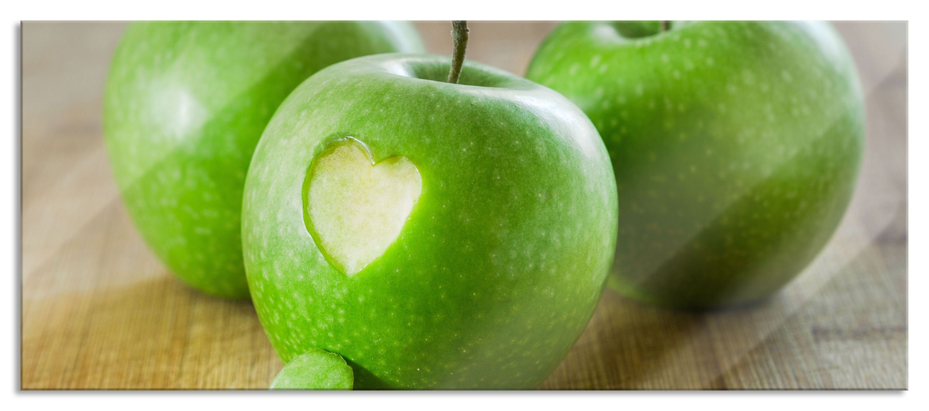 Pixxprint Glasbild Glasbild Echtglas, inkl. im Apfel, ein Aufhängungen ein Apfel St), Herzchen aus Abstandshalter und Herzchen im (1