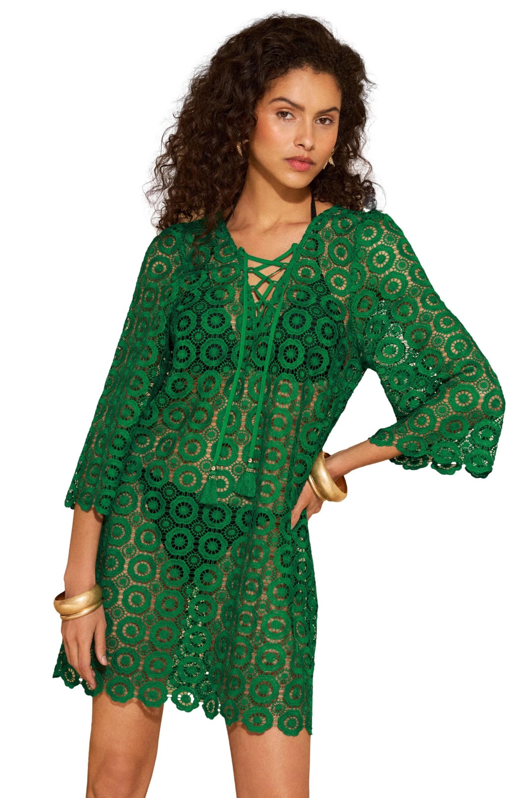 Strandkleid Love & Roses gehäkelter Kaftan mit Bindedetail