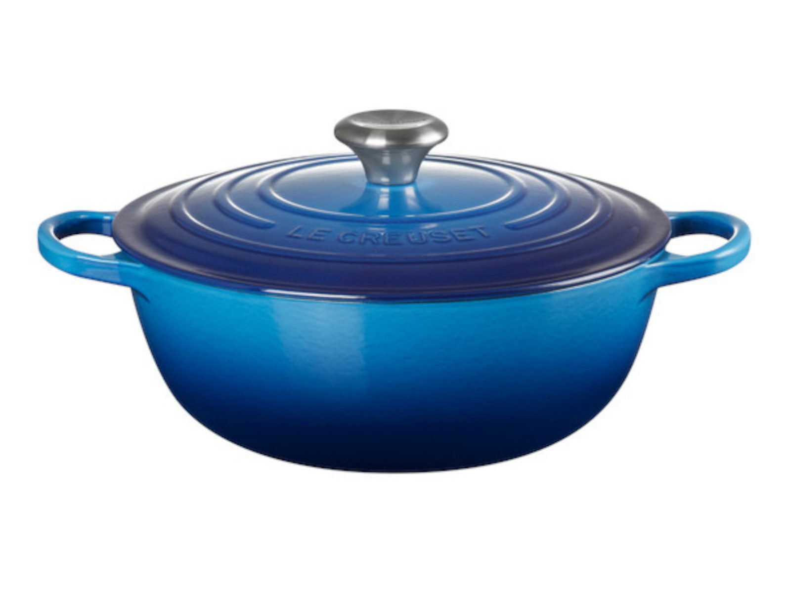 LE CREUSET Bräter Bräter La Marmite Signature rund azure 28cm, Emailliertes Gusseisen