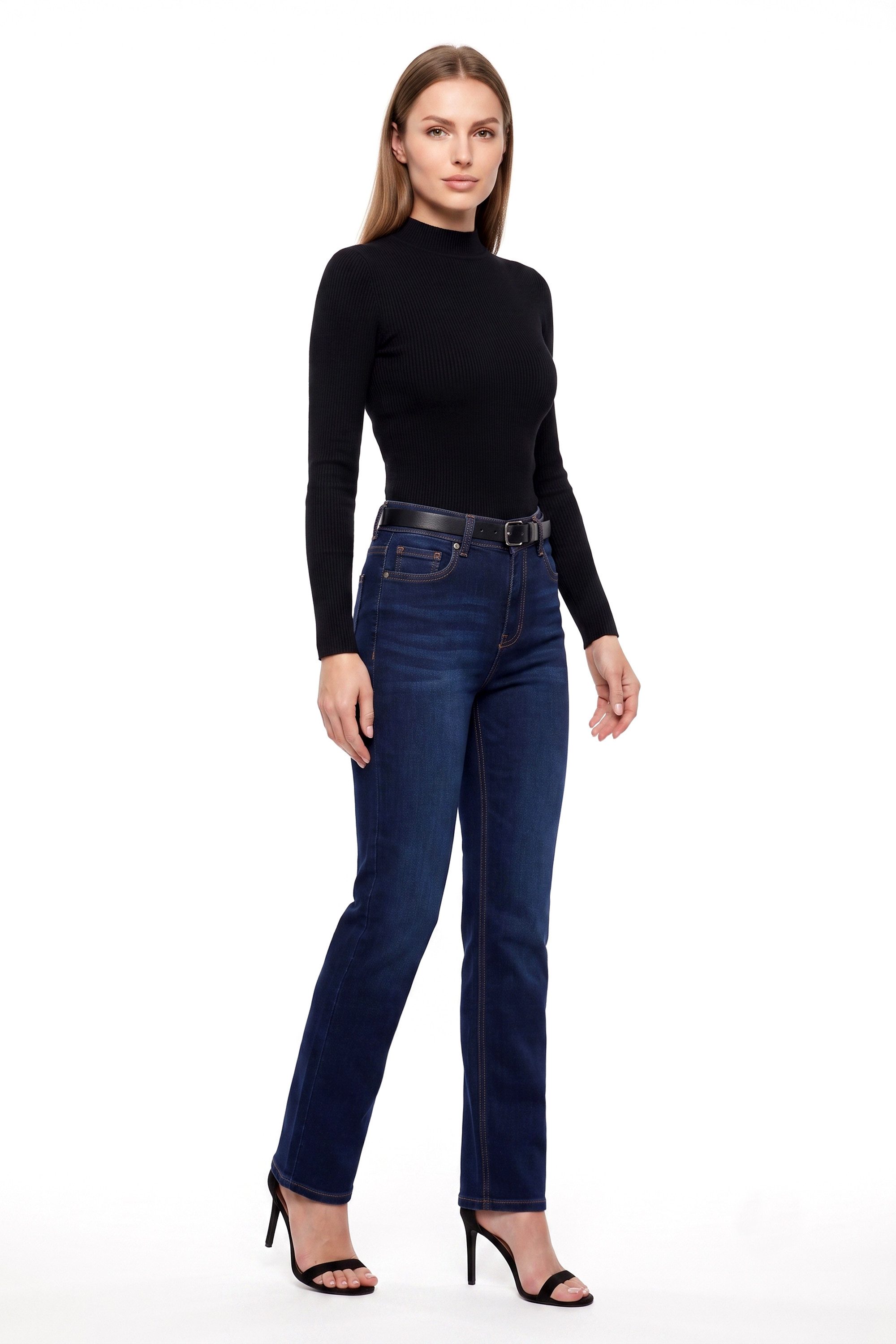 ESRA Regular-fit-Jeans Damen Jeans Straight Leg Stretch Jeans Damen Gerades Bein Jeanshose Straight Jeans Damen Geradeschnitt High Waist Jeanshose bis Übergröße – Bild 5 von 5