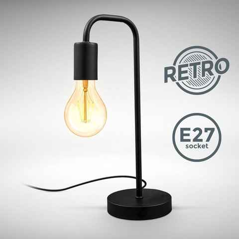 B.K.Licht Tischleuchte Tischlampe Retro Schwarz Metall E27 Kabelschalter - BKL1381, ohne Leuchtmittel, Gebogen Leselampe Nachttischlampe Schreibtischlampe