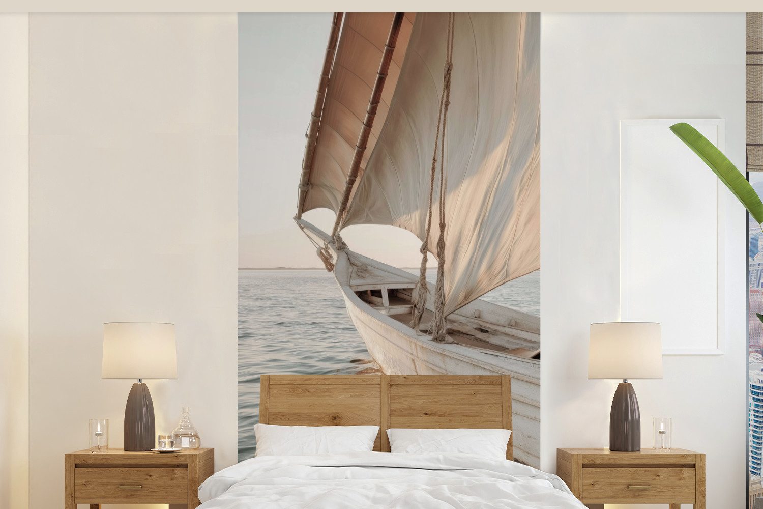 MuchoWow Fototapete Segelboot - Meer - Beige - Sonne, Matt, bedruckt, Vlies günstig online kaufen