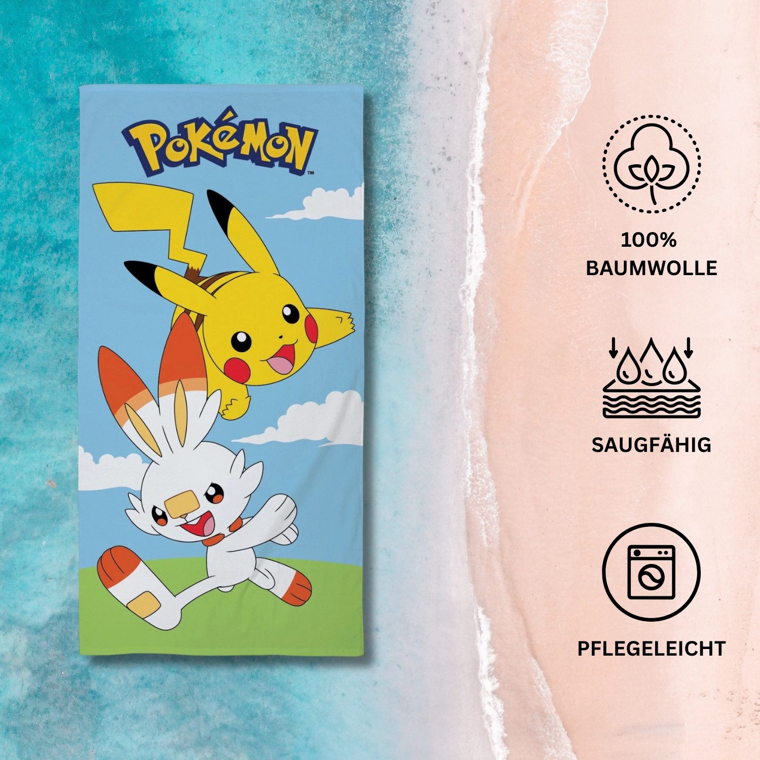 POKÉMON Strandtücher Pokémon Strandtuch, 100% Baumwolle, 140 x 70 cm günstig online kaufen