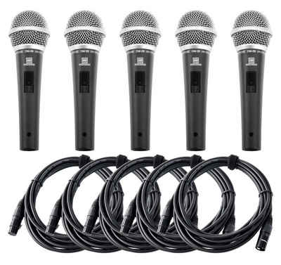 Pronomic Mikrofon DM-58 Dynamisches Gesangs Mikrofon mit Schalter (inkl. 5x Mikrofone und 5x 5m XLR Kabel, 10-tlg), Richtcharakteristik: Superniere
