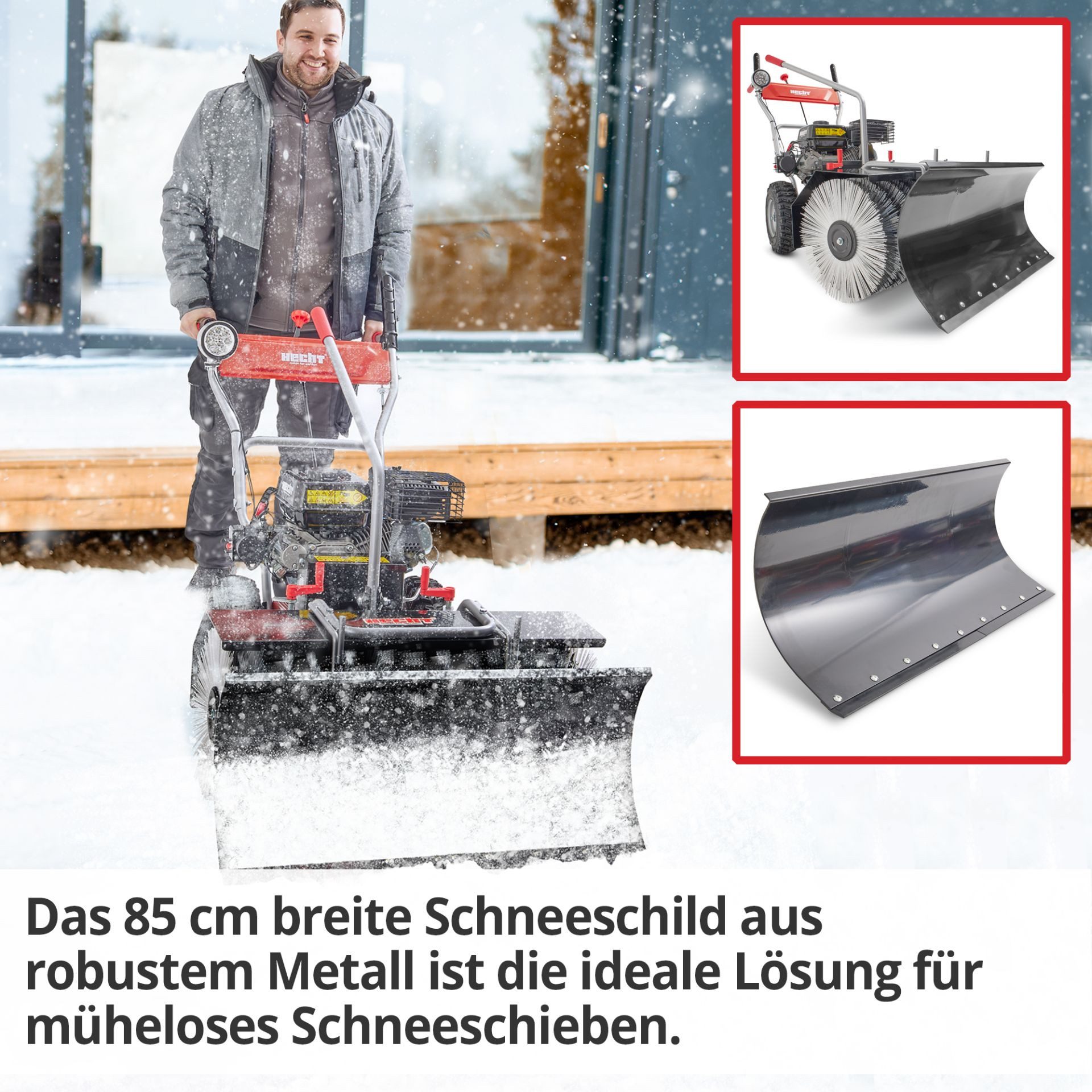 Hecht 8680 SE petrol sweeper with collection container and snowplow, 80.00 cm working width, (3-piece), 6.5 hp, 196 cm³, LED headlights