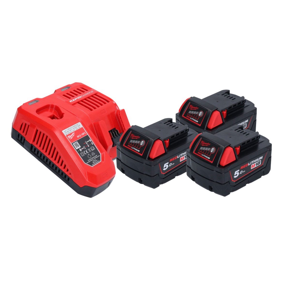 Milwaukee M18 NRG-503 Akku Starter Set 18 V + 3x M18 B5 Akku 5,0 Ah + M12-18 FC Akkupacks
