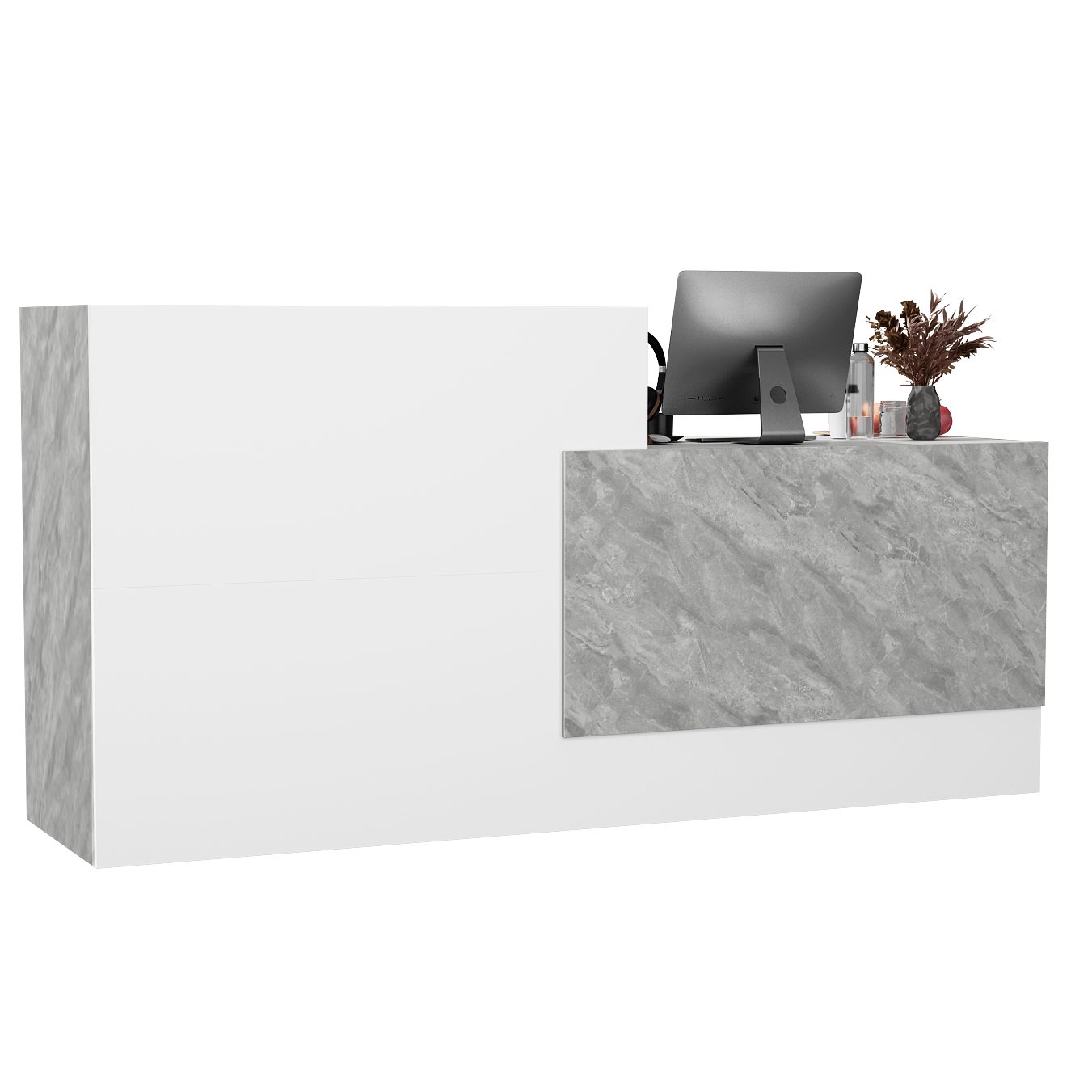 FUFU&GAGA Empfangstheke Empfangstheke mit 4 offenen, Weiß + Steinmuster, 220 x 60 x 110 cm