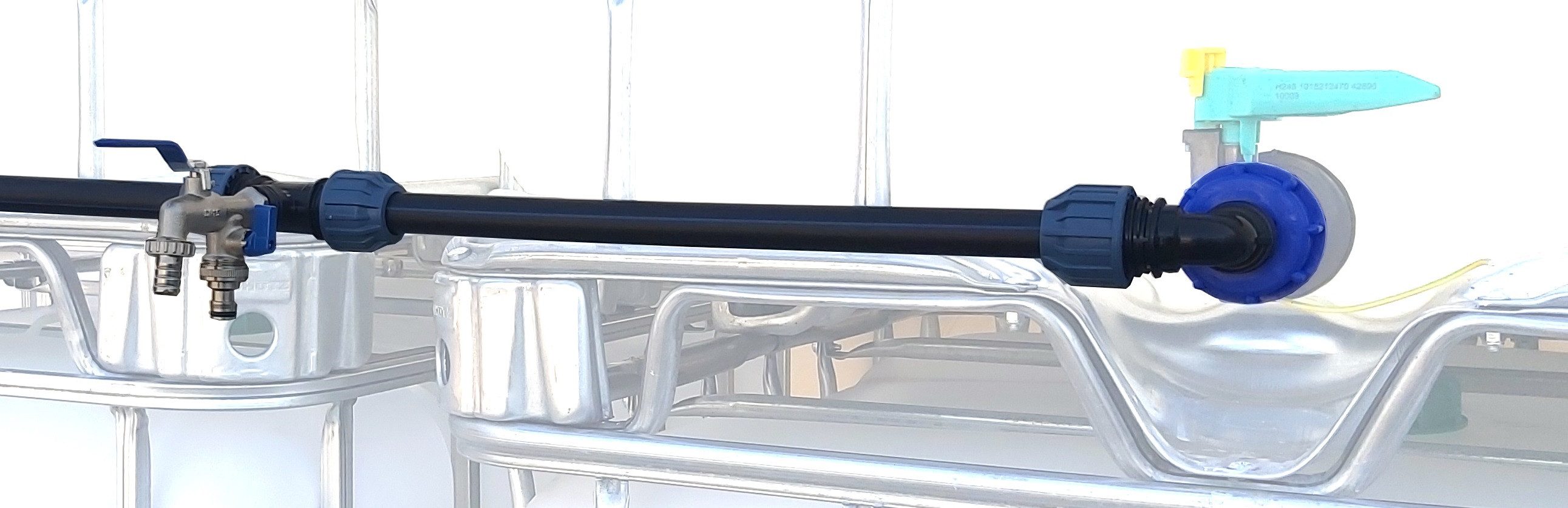 Voxtrade Regenwassertank IBC Verbindung Wassertanks für 1000L Container mit 2fach Auslaufhahn, (5-tlg), Hahn ist Frostsicher