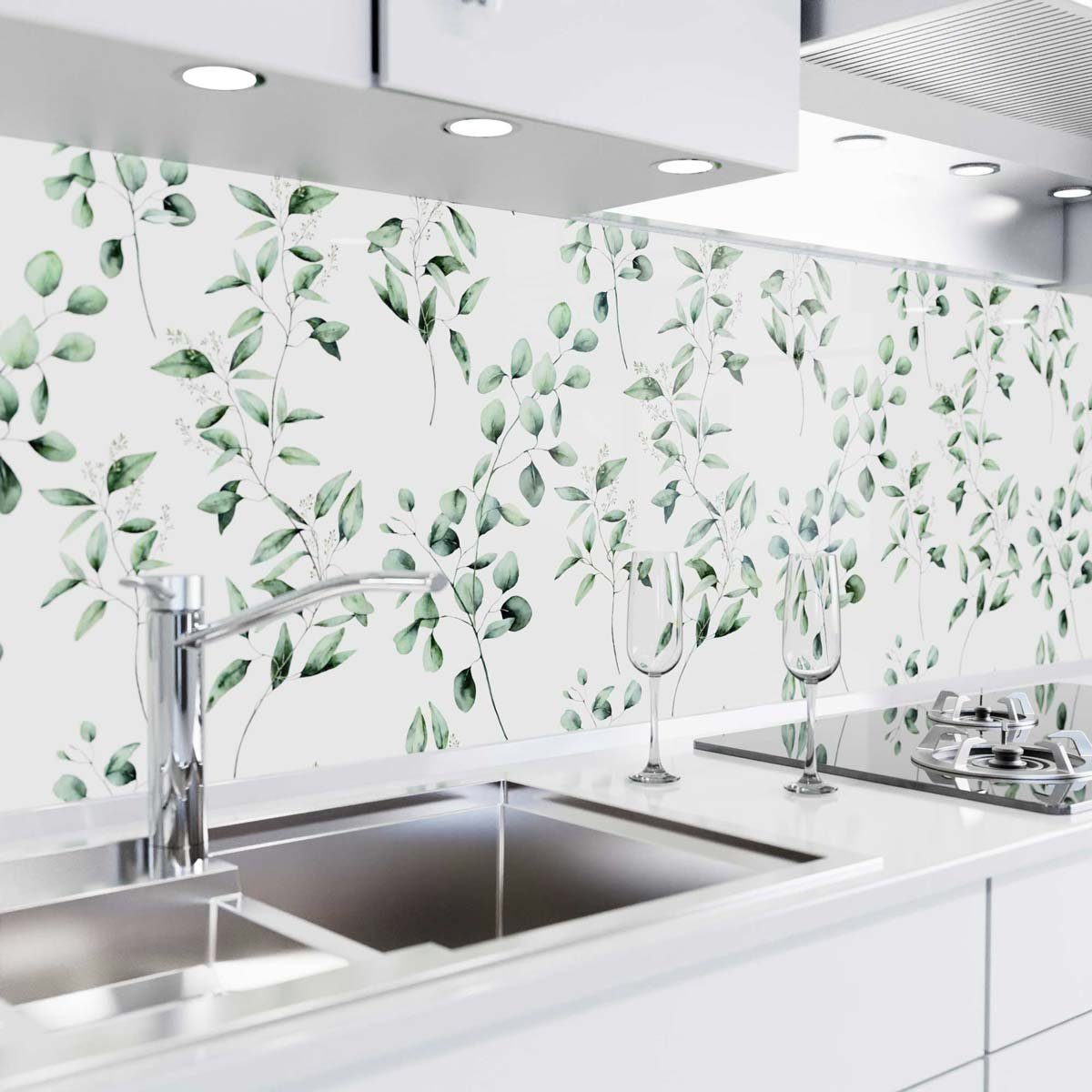 danario Küchenrückwand selbstklebend - Glasoptik - Spritzschutz Küche - versteifte PET Folie Eucalyptus