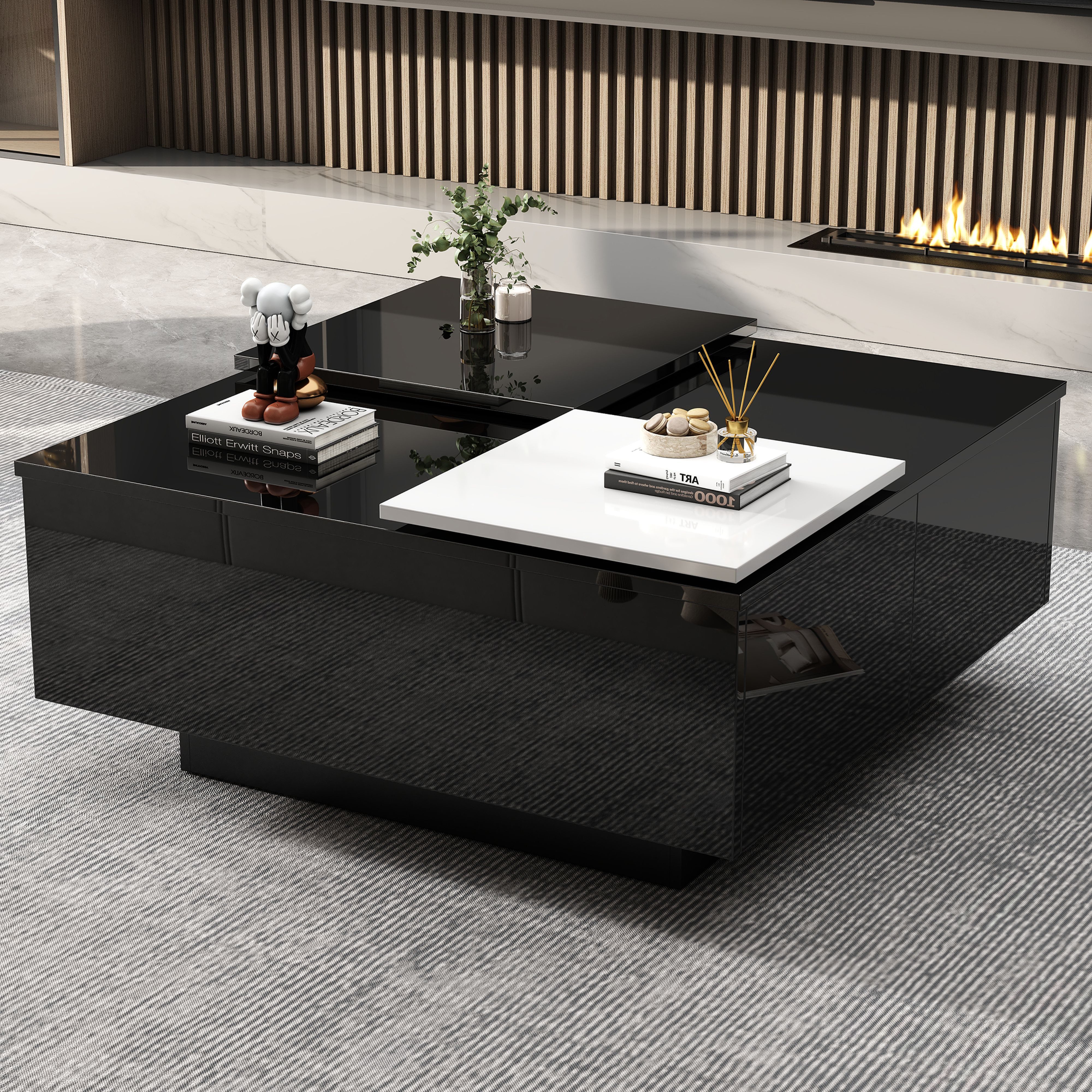 BlingBin Couchtisch Hochglänzender Quadratischer Kaffeetisch mit Schubladen günstig online kaufen