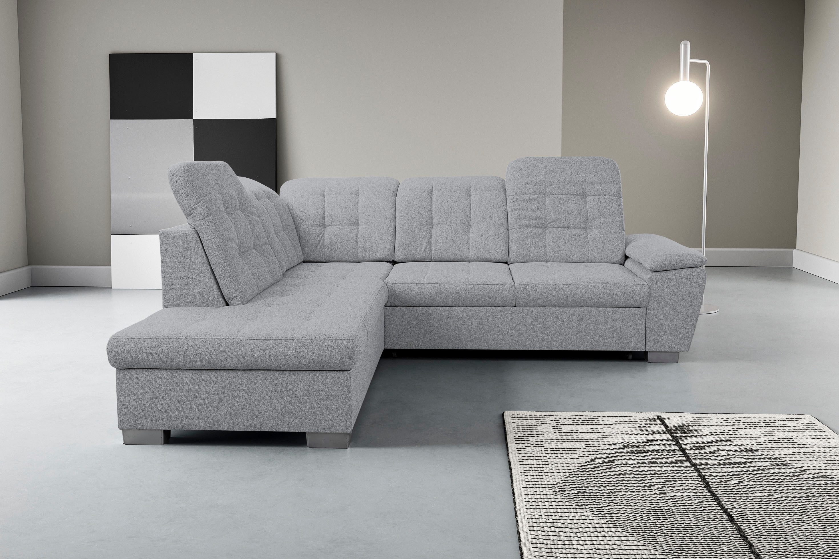 WERK2 Ecksofa Bonny 265 x 215 cm inkl. Kopfteilverstellung modern und bequem, Struktur, L-Form, Schlaffunktion, Bettkasten