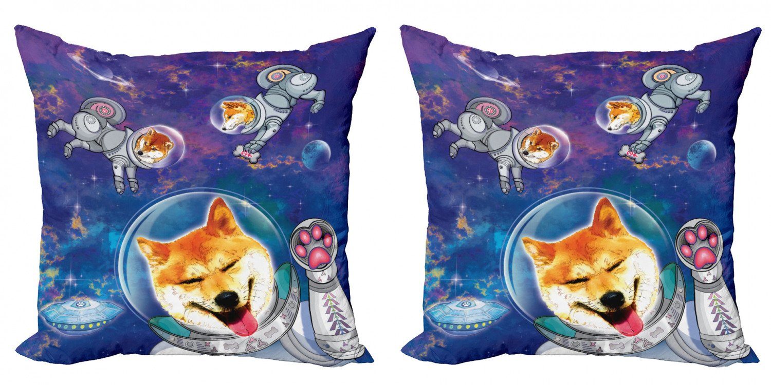 Kissenbezüge Modern Accent Doppelseitiger Digitaldruck, Abakuhaus (2 Stück), Hund Astronaut Shibas im Weltraum
