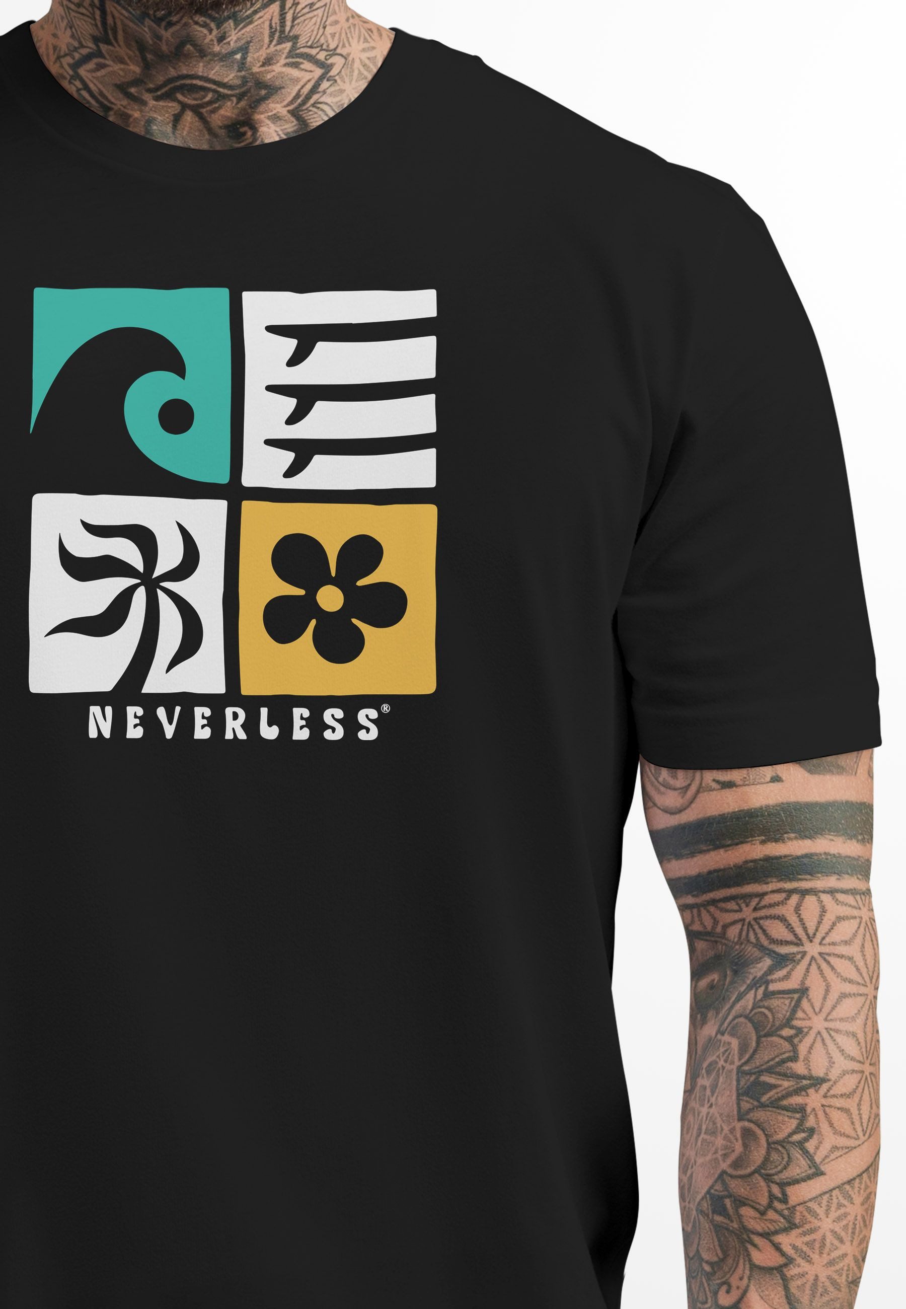 Neverless Print-Shirt Herren T-Shirt Surfing Icons Welle Palme Maritim Männ günstig online kaufen
