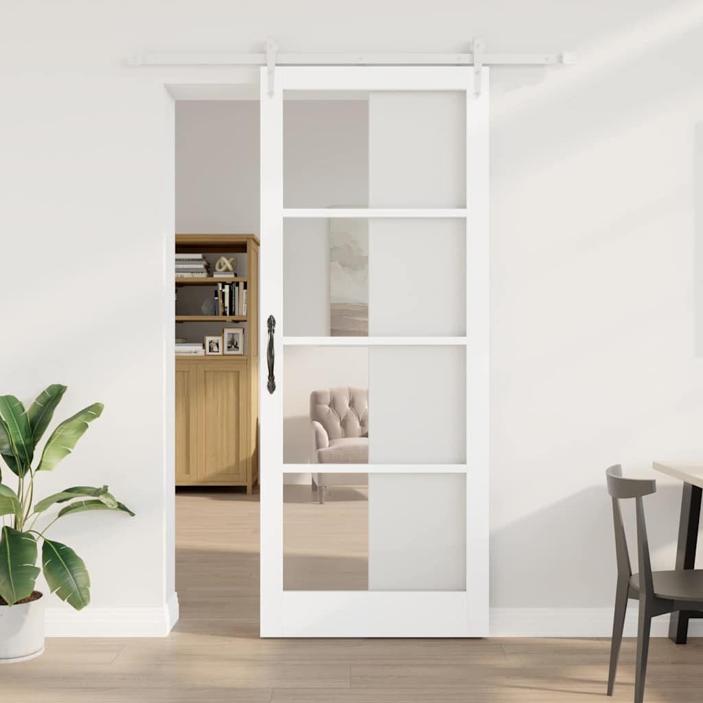 vidaXL Haustür Schiebetür 93 x 232 cm Massivholz Kiefer und Glas Weiß (1-St)