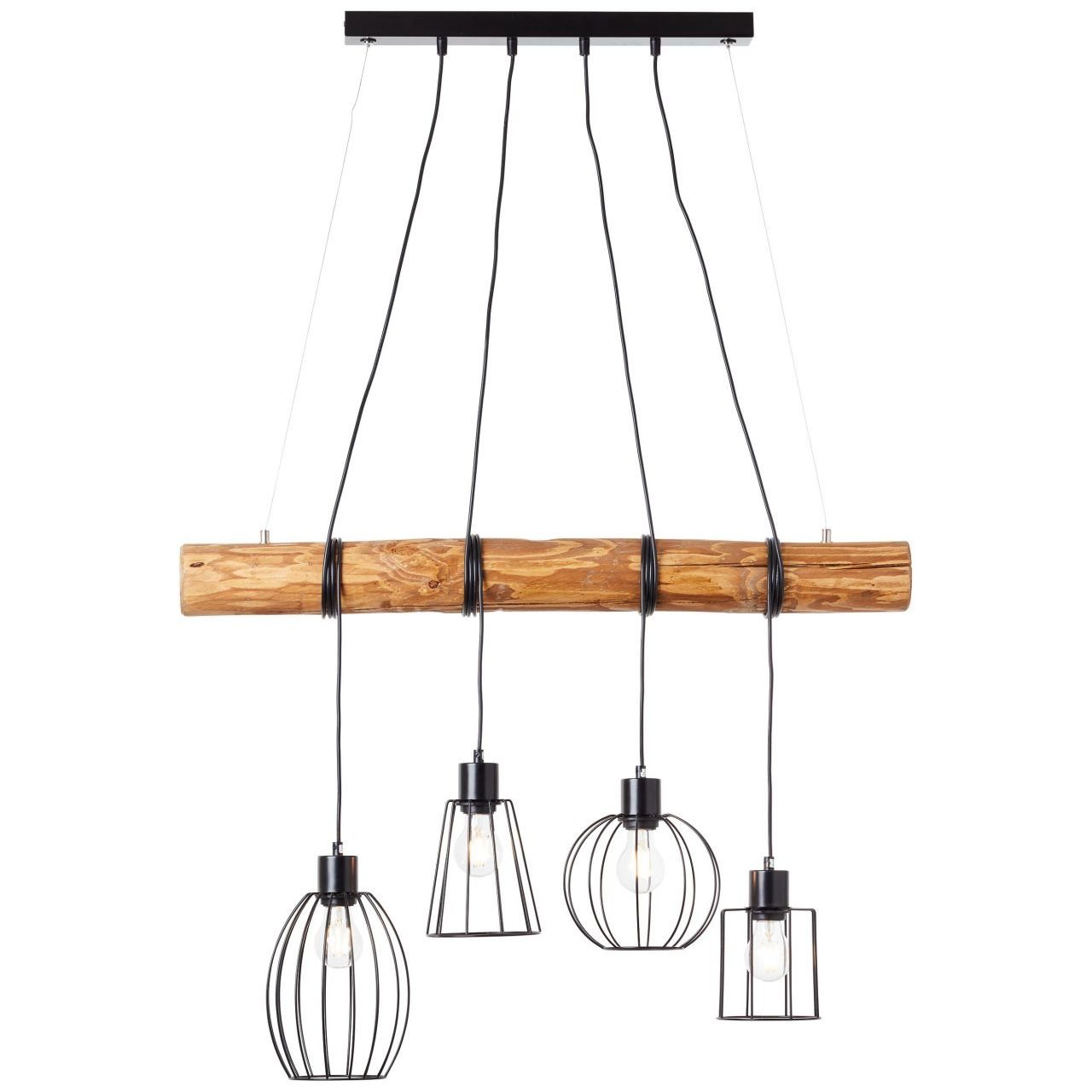 Brilliant Pendelleuchte 25W 4flg Pendelleuchte 4x schwarz/holzfarbend, Lampe, E27, A60, Keyla, Keyla