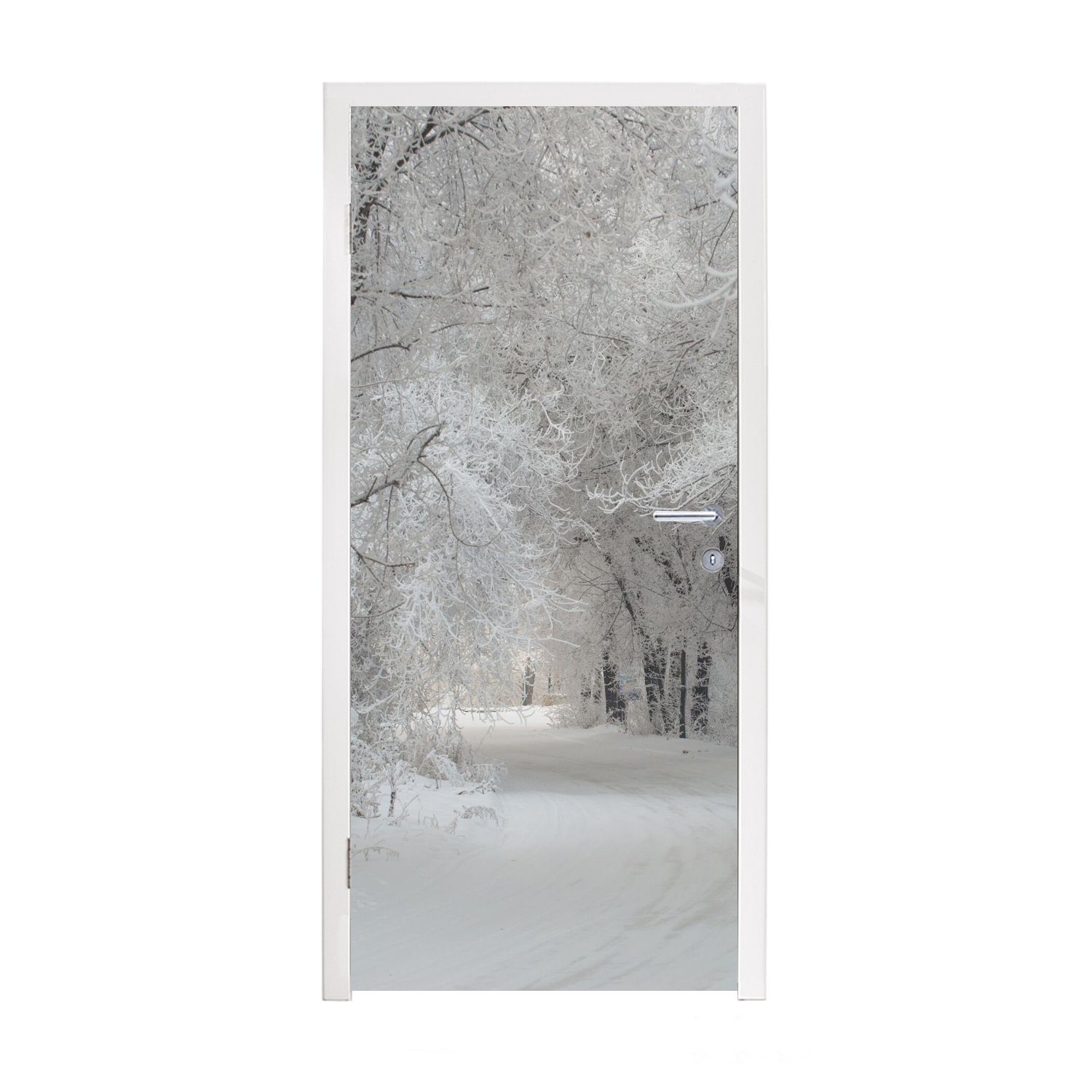 MuchoWow Türtapete Bäume - Schnee - Winter, Matt, bedruckt, (1 St), Fototapete für Tür, Türaufkleber, 75x205 cm | Türtapeten