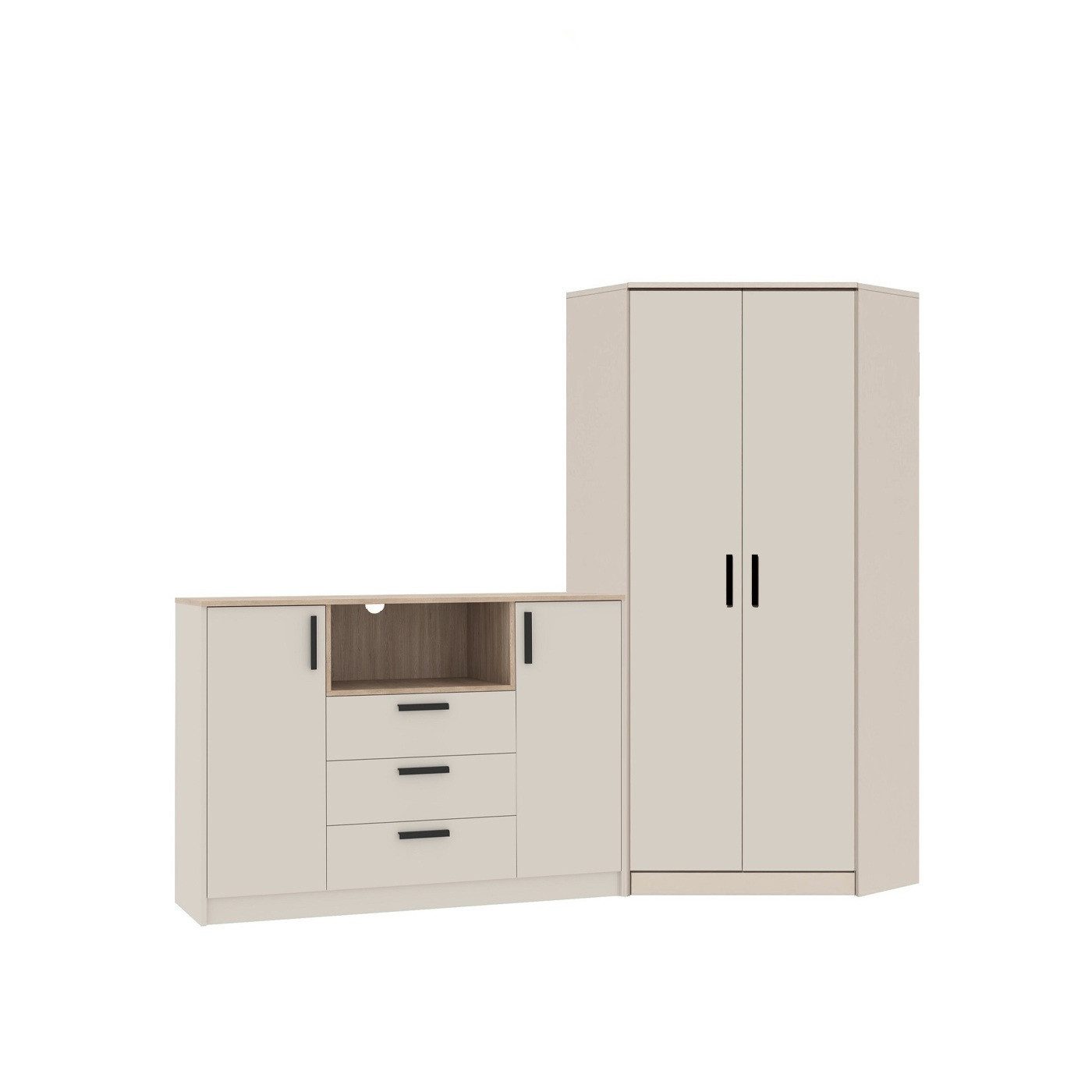 Marmex Möbel Schrank-Set GRANT SET 39 C Kommode Eckschrank Mehrzweckschrank-Set, (2-St), Scharniere Soft-Close, Vollauszug der Schubladen, Kabeldurchführung