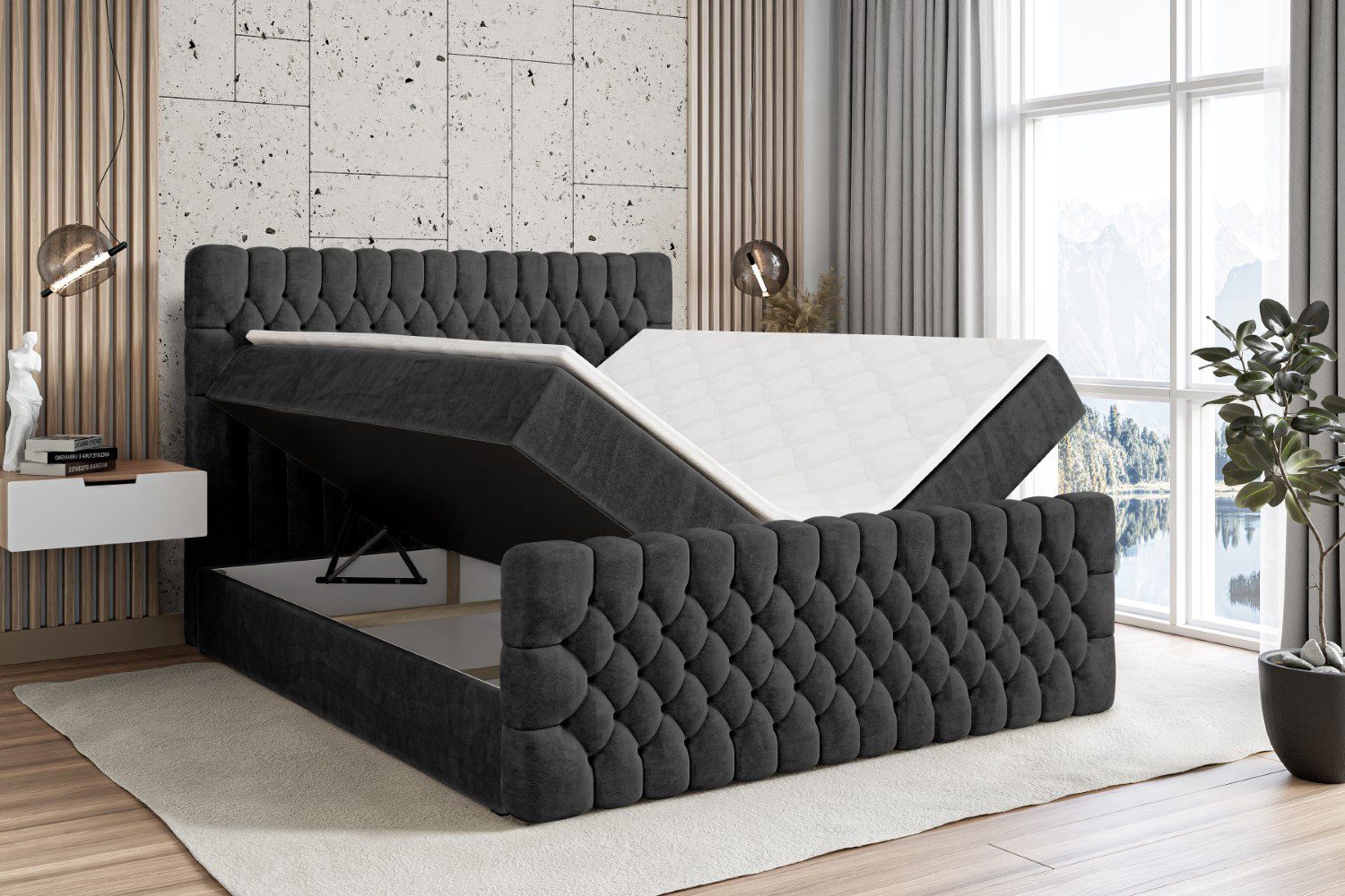 ALTDECOR Boxbett DAISY-Z (Multipocket-Matratze H4, H3 Matratze Bonellfederung, Topper, Kopfteil), Doppelbett mit Fußteil