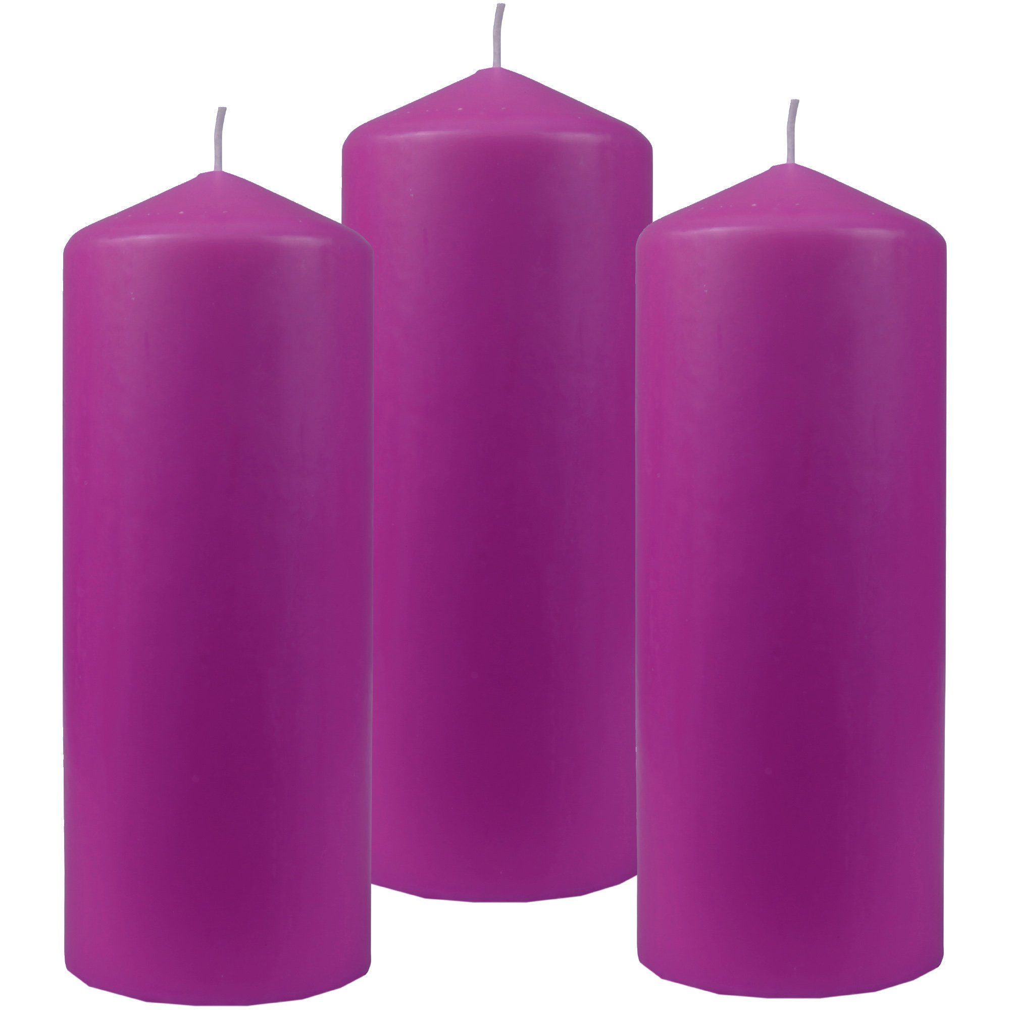 HS Candle Stumpenkerze Blockkerze (3-tlg), Wachskerzen Ø8cm x 20cm - Kerze in vielen Farben Lila