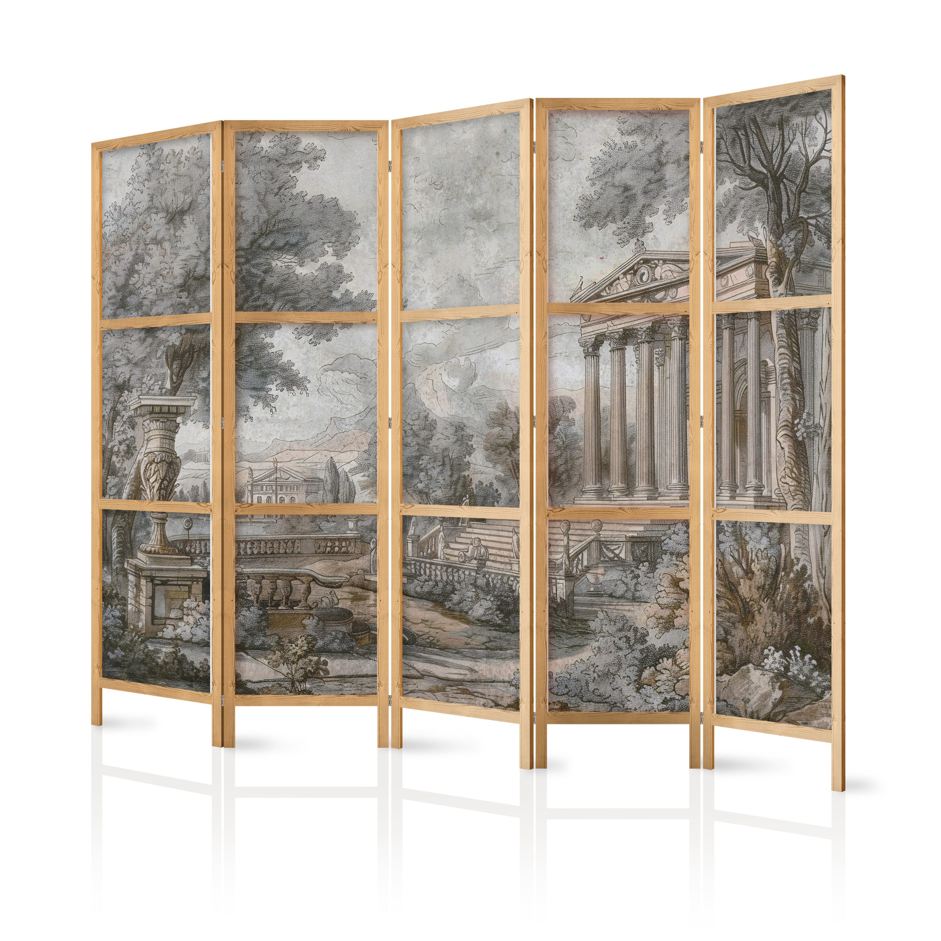 Muralo Paravent 5-teilig Japanischer Paravent klappbar Griechischer Tempel Antike (Packung, 1 St., 225x172 cm), Für das Wohnzimmer, das Schlafzimmer