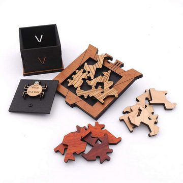 ROMBOL Denkspiele Spiel, Knobelspiel VIRUS IN THE BOX - 3 Legepuzzle in einem Spiel, Holzspiel