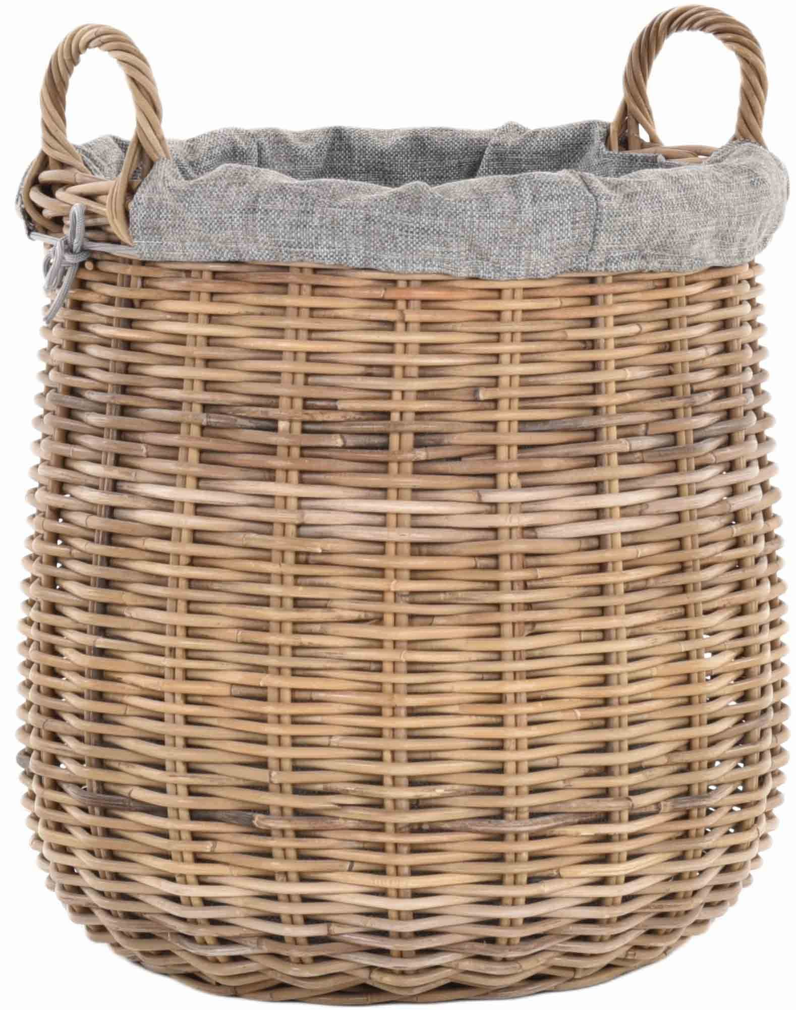 Krines Home Wäschekorb LK Roman Groß Koobo Grau + Inlett Grau, Natur Rattan Wäschesammler zur Aufbewahrung mit Inlett