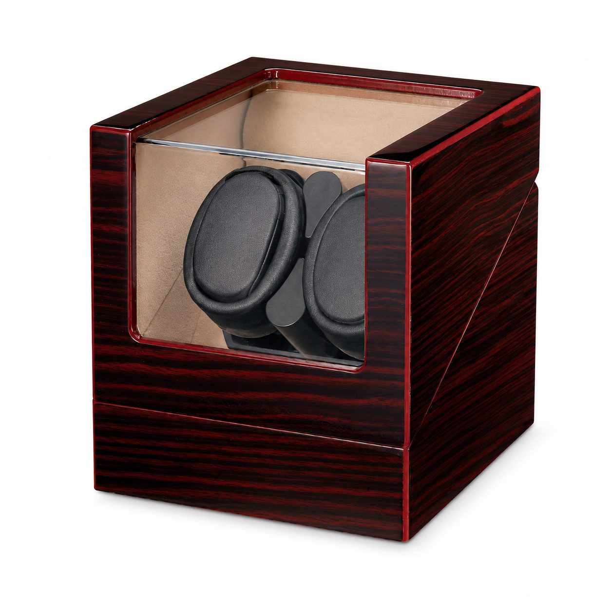 Lisabonde Uhrenbeweger Automatischer Uhrenbeweger für 2 Uhren Holzoptik Leise & USB, (Packung), Antimagnetische Bauweise, Hochglanz-Holzoptik