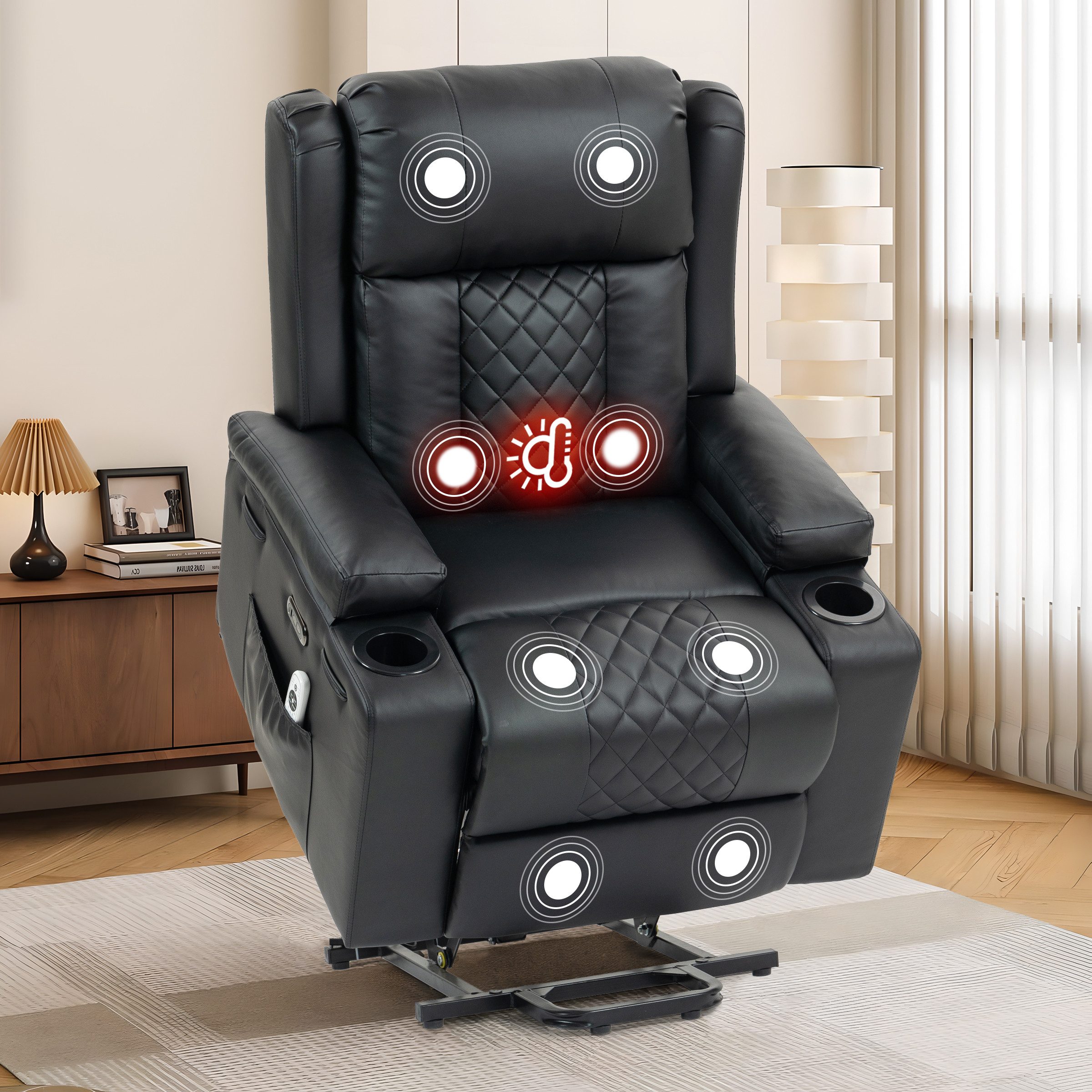 BRTHORY Relaxsessel mit Aufstehhilfe, Elektrisch verstellbarer Fernsehsessel (1-St), mit Liegefunktion, Massage- & Wärmefunktion