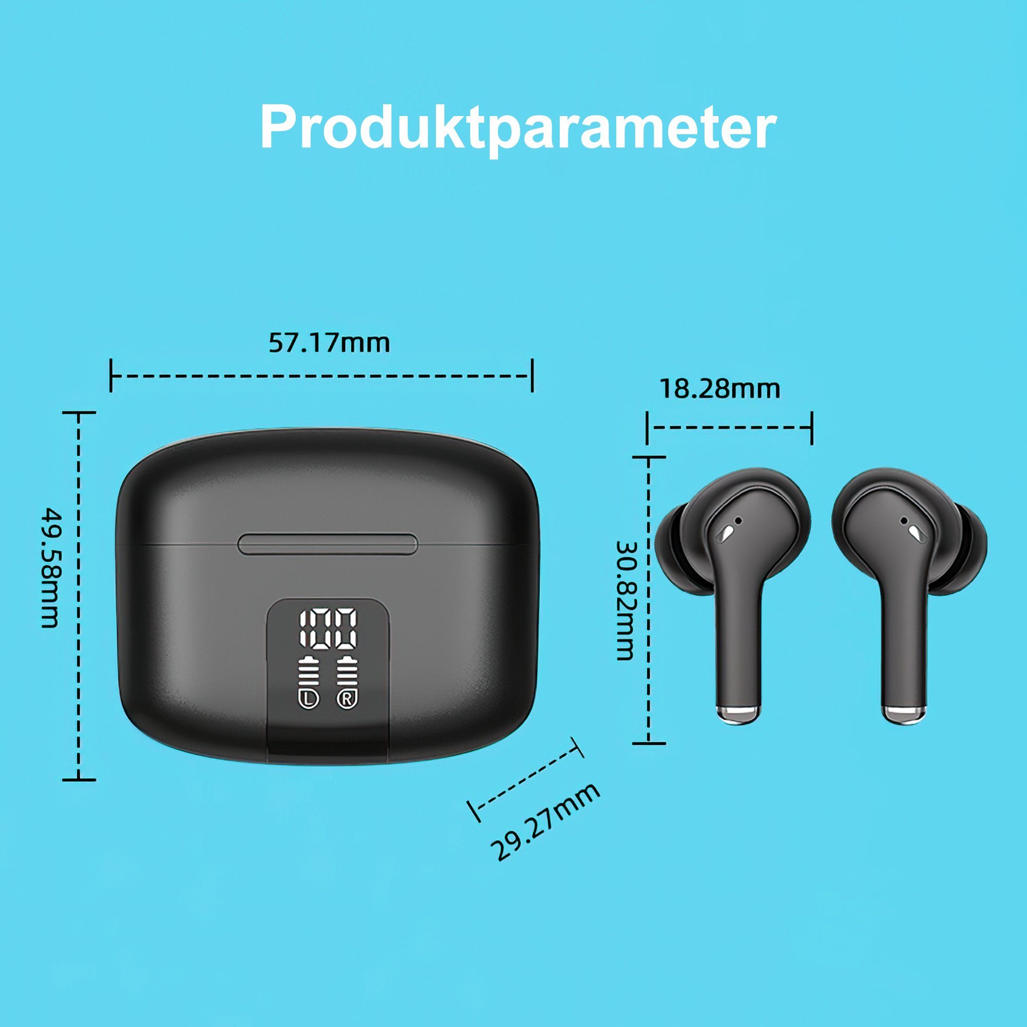 Vbrisi Bluetooth Kopfhörer, True Assistant, (Voice Bluetooth) In-Ear-Kopfhörer Rauschunterdrückung, Bluetooth Schwarz wasserdicht Wireless 5.3 IPX5