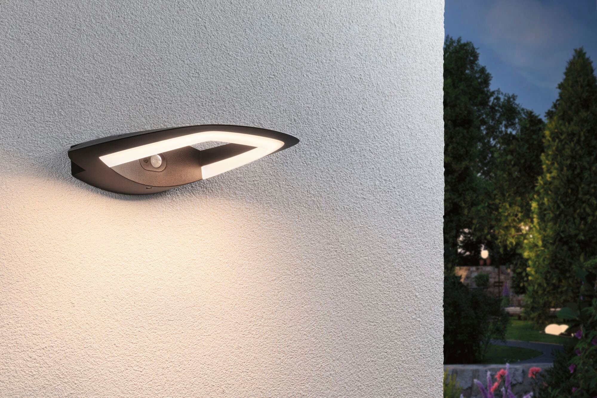 Paulmann LED Außen-Wandleuchte Outdoor 230V Akena PIR anthrazit, LED fest integriert, Warmweiß, PIR-Sensor, Bewegungsmelder