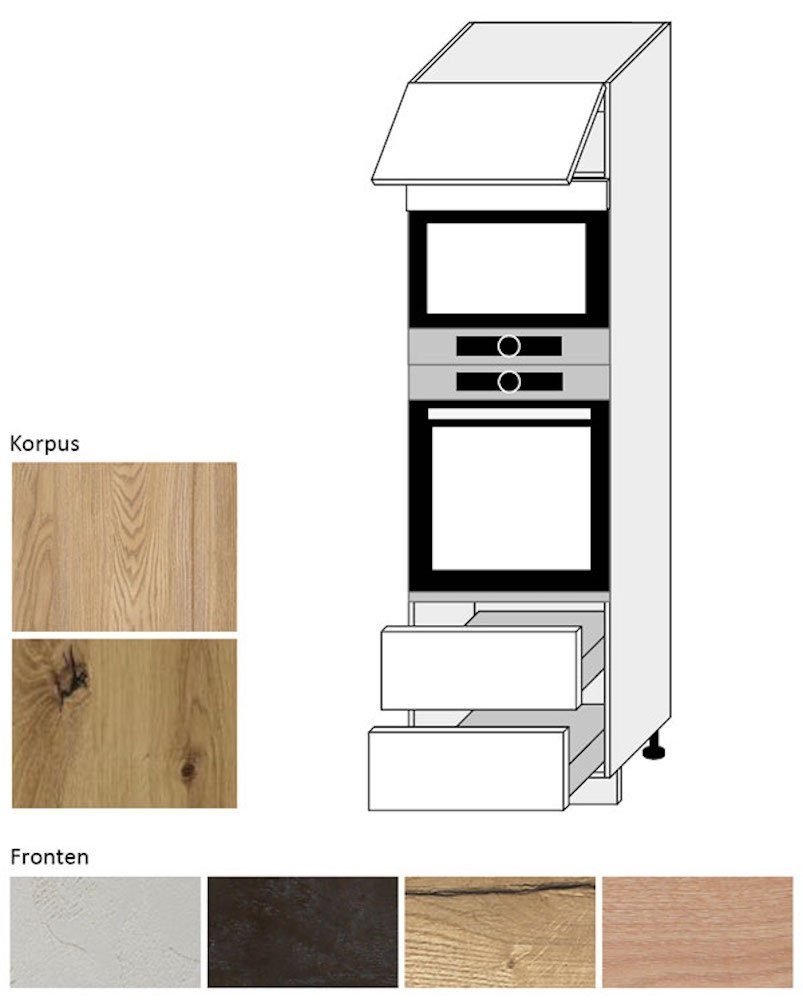 Feldmann-Wohnen Backofenumbauschrank Malmo (Malmo) 60cm artisan eiche Frontfarbe & Ausführung wählbar 1-trg 2 Schubladen permbroke