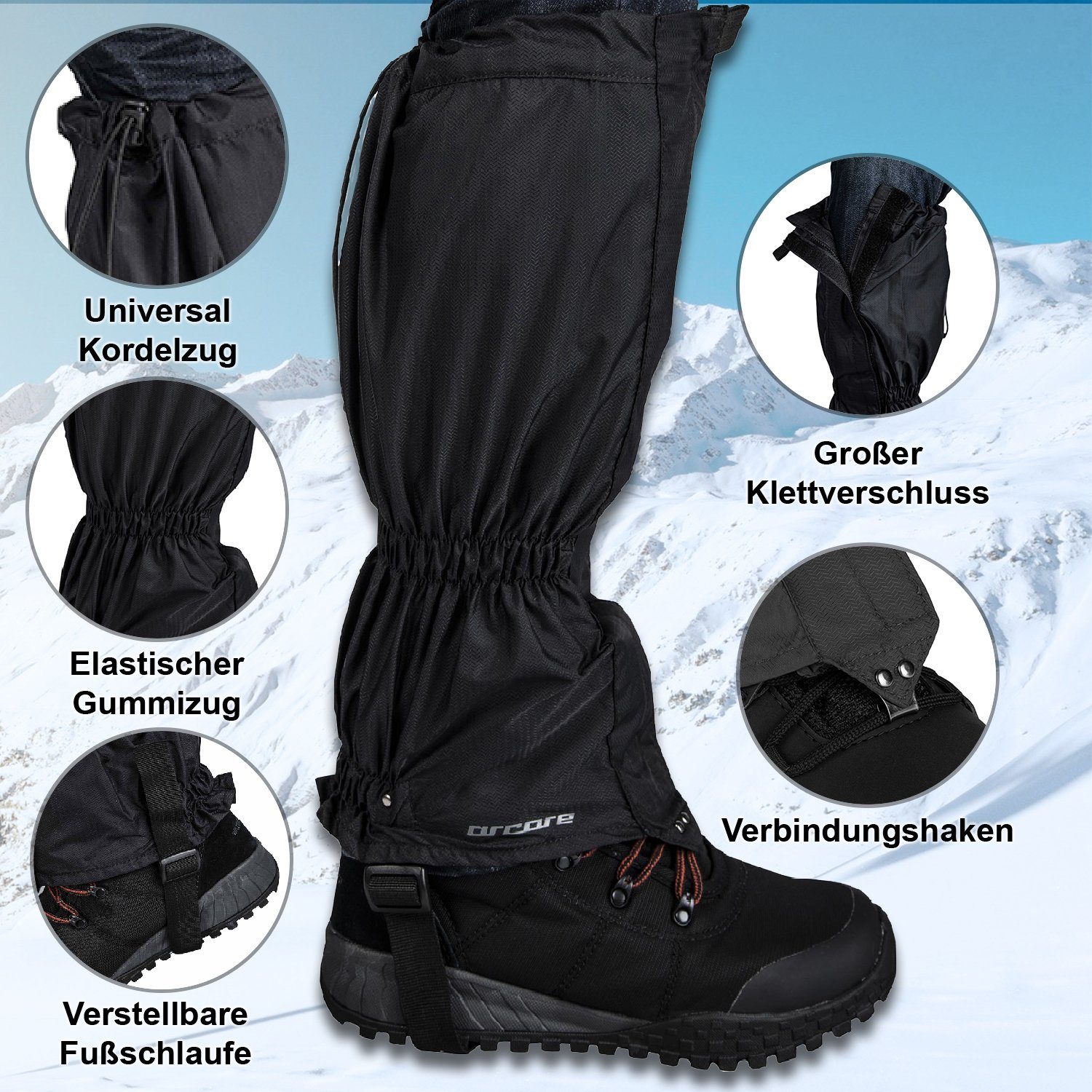 Arcore Gamaschen Arcore Hilar schwarz Gaiters robuste Uni Gamaschen