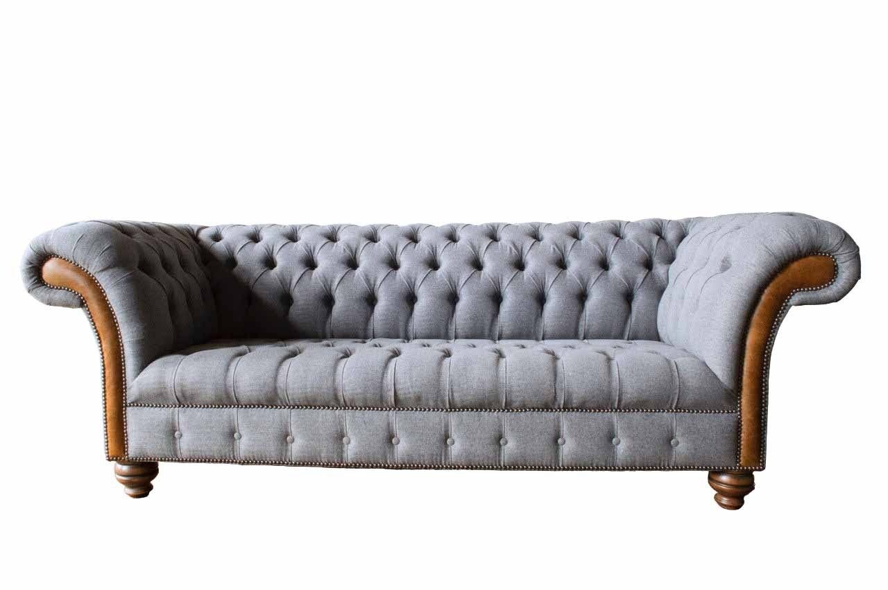 JVmoebel Sofa Graues Chesterfield Stoffsofa Luxus Sofa Polster Couch, Made in Europe