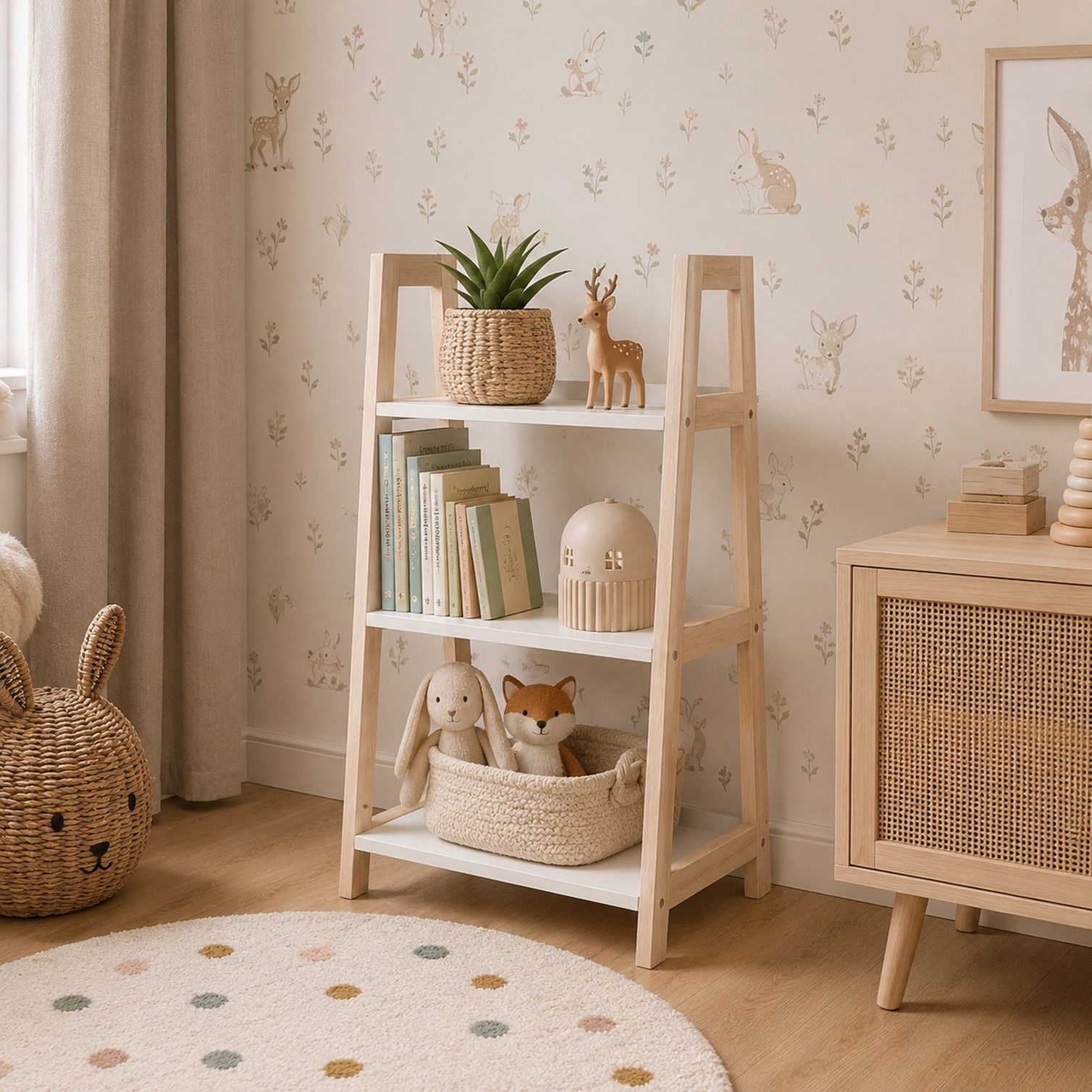 HOOZ Stufenregal Bambus Standregal – modernes Leiterregal 3 Böden natur/weiß 95 x 63 cm, Einzelartikel / Standregal, Nachhaltiges Leiterregal aus FSC Bambus im modernen Design