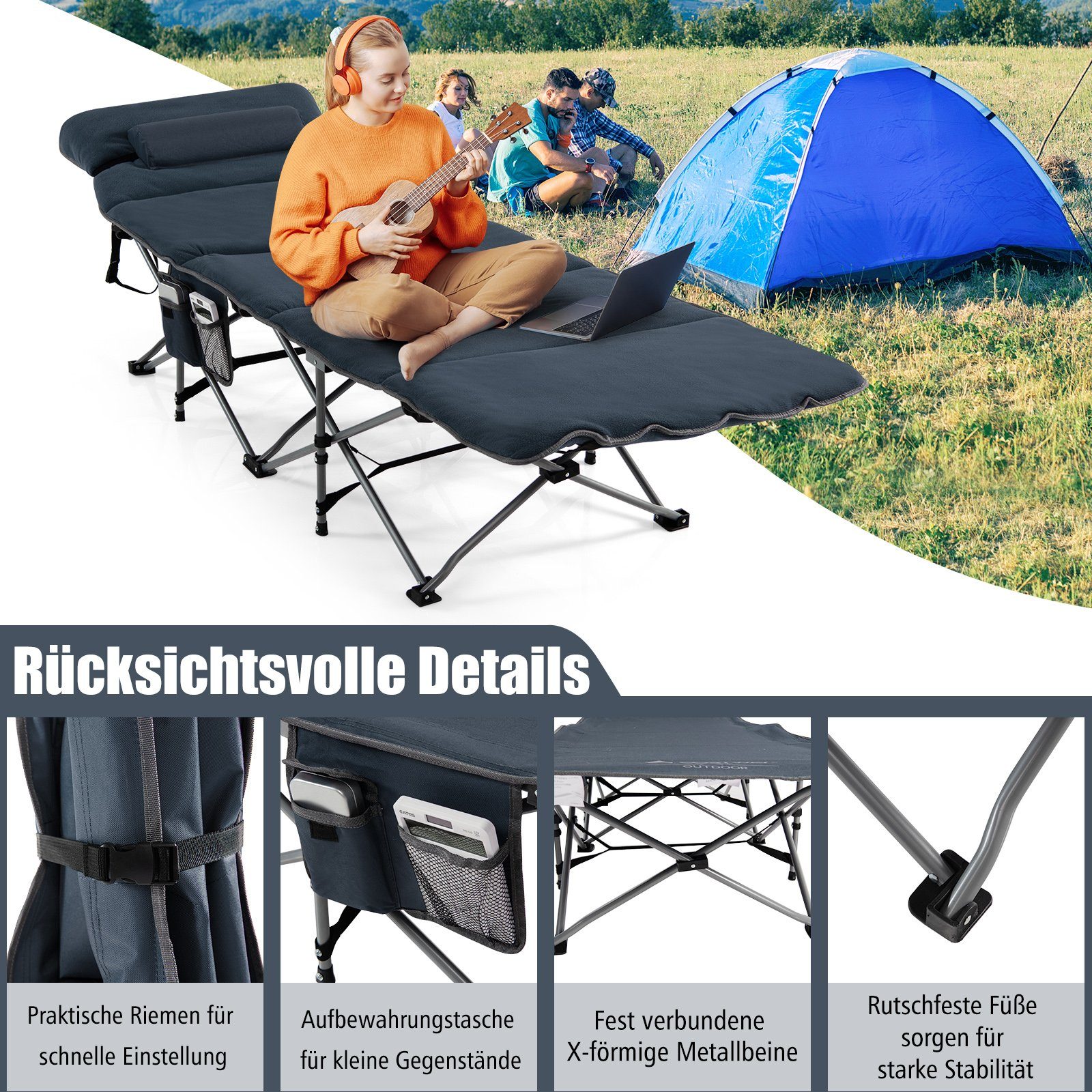 COSTWAY Feldbett Campingbett klappbar, mit Matratze günstig online kaufen