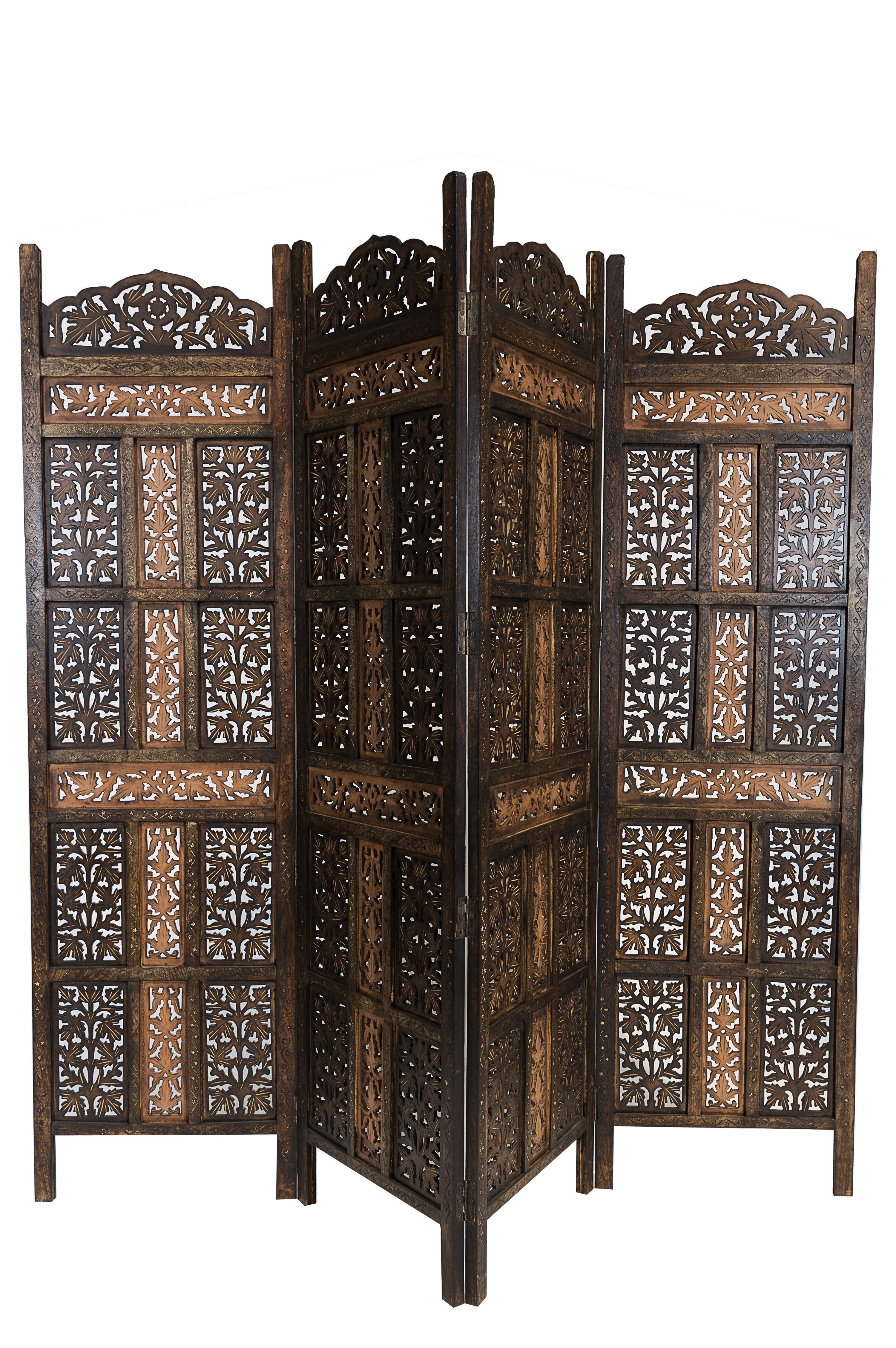 Marrakesch Orient & Mediterran Interior Paravent Paravent Krishna Raumteiler Holz Handarbeit orientalisch 200cm (1 St), Handarbeit