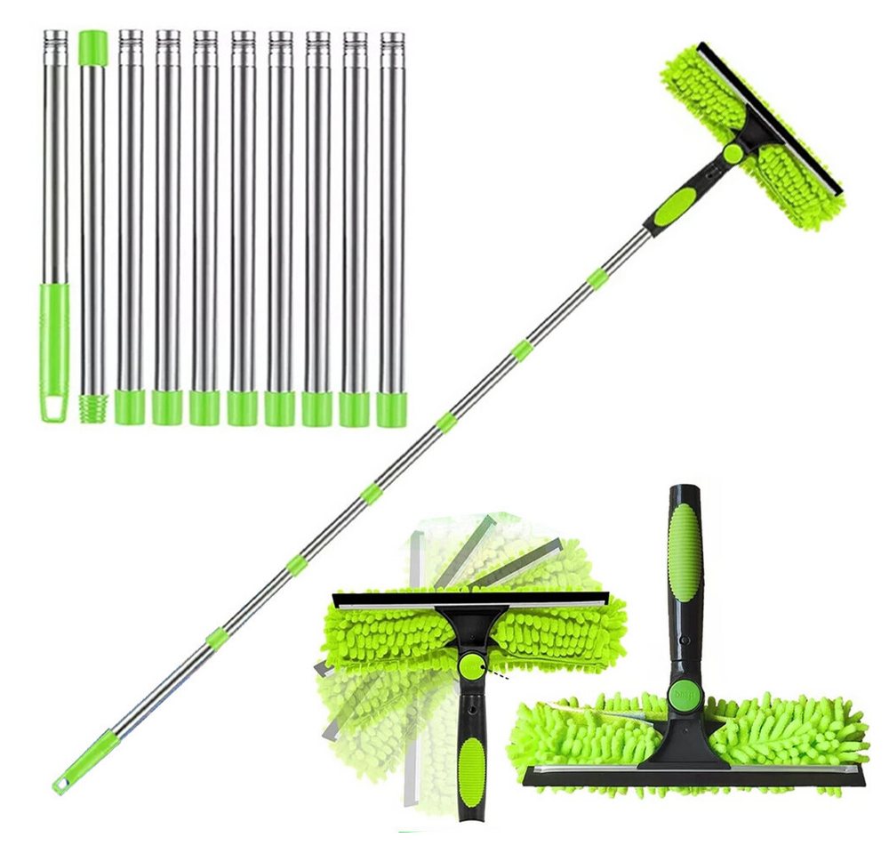 FANNOU Fensterreiniger Fensterwischer Teleskop 4.5m, 2 in 1 Profi Extra Lange, 180° Drehbarer Kopf Fensterwischer Abzieher Set für Hohe Fenster