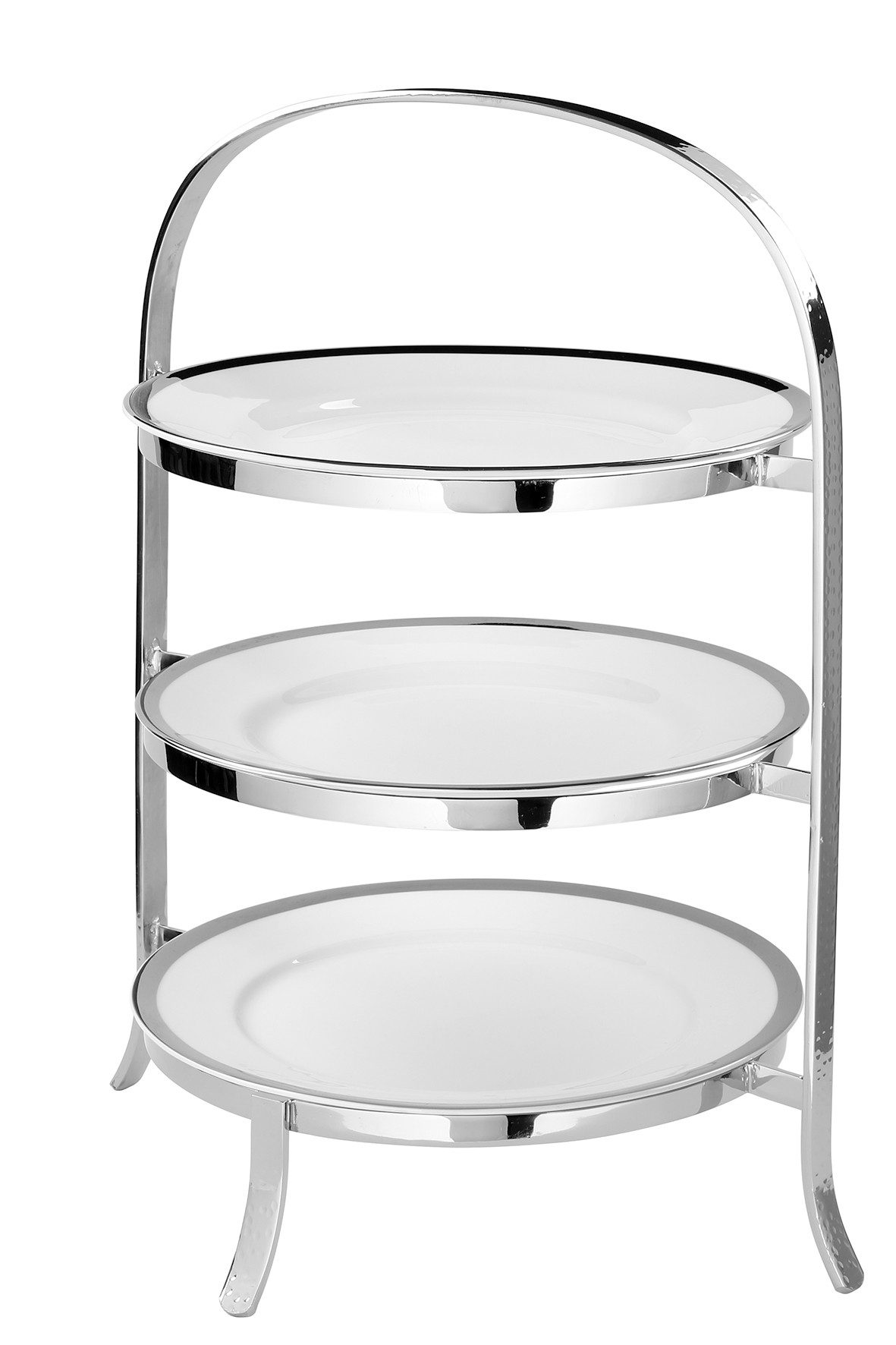 Fink Dekoetagere 3er Telleretagere PLATE - silberfarben - Aluminium - H.45cm x B.35cm (1 St., 1 Stück), vernickelt - gehämmert - lebensmittelecht - Ring für Teller D. 22 cm